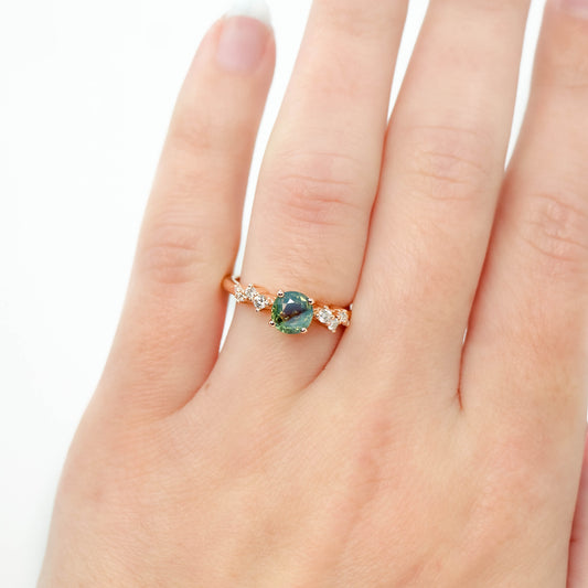 Zealan Ring with a 1.07 Carat Opalescent Bicolor Sapphire and White Accent Diamonds in 14k Rose Gold - Ready to Size and Ship