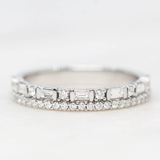 Rosalind - Diamond Double Band with White Round and Baguette Diamonds in Your Choice of 14K Gold