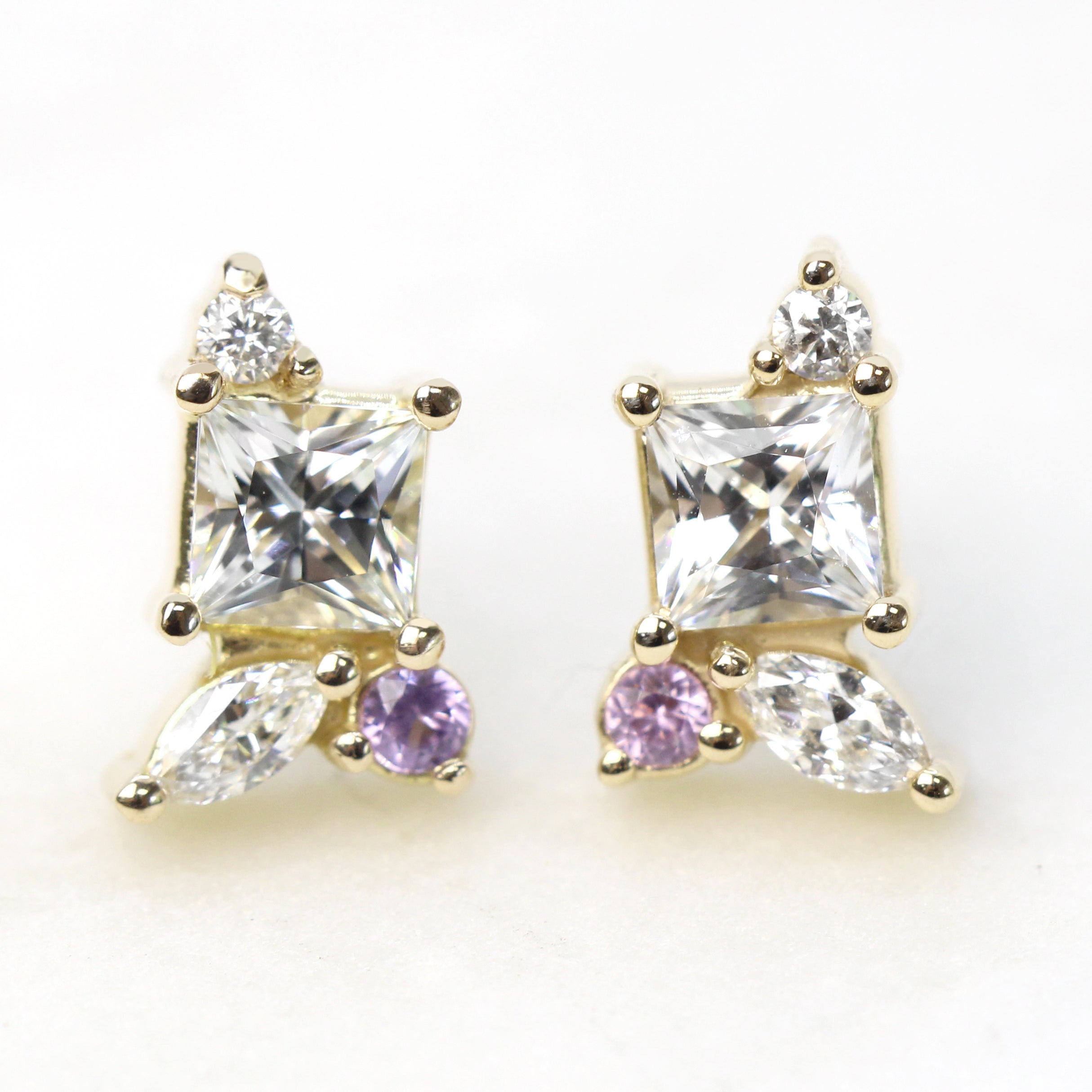 White & popular Pink Sapphire Earrings 14k Yellow Gold