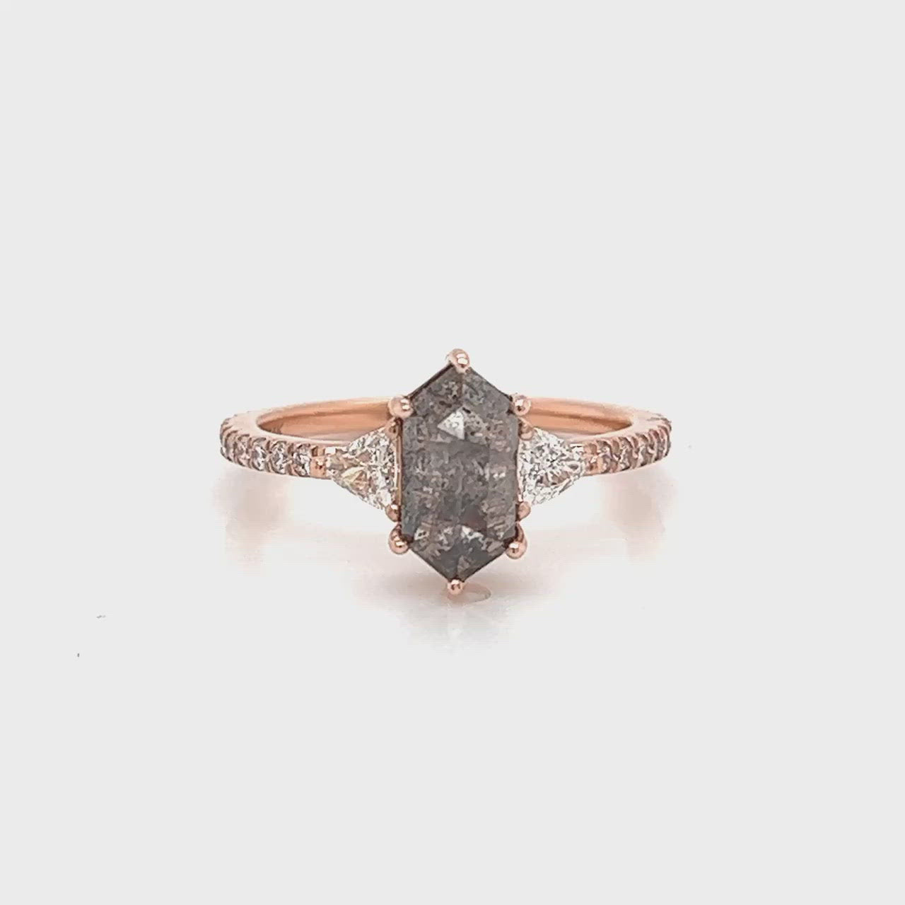 Project: Custom Dia Ring with a 1.5 Carat Dark Hexagon Salt and Pepper Diamond and White Accent Diamonds in 14k