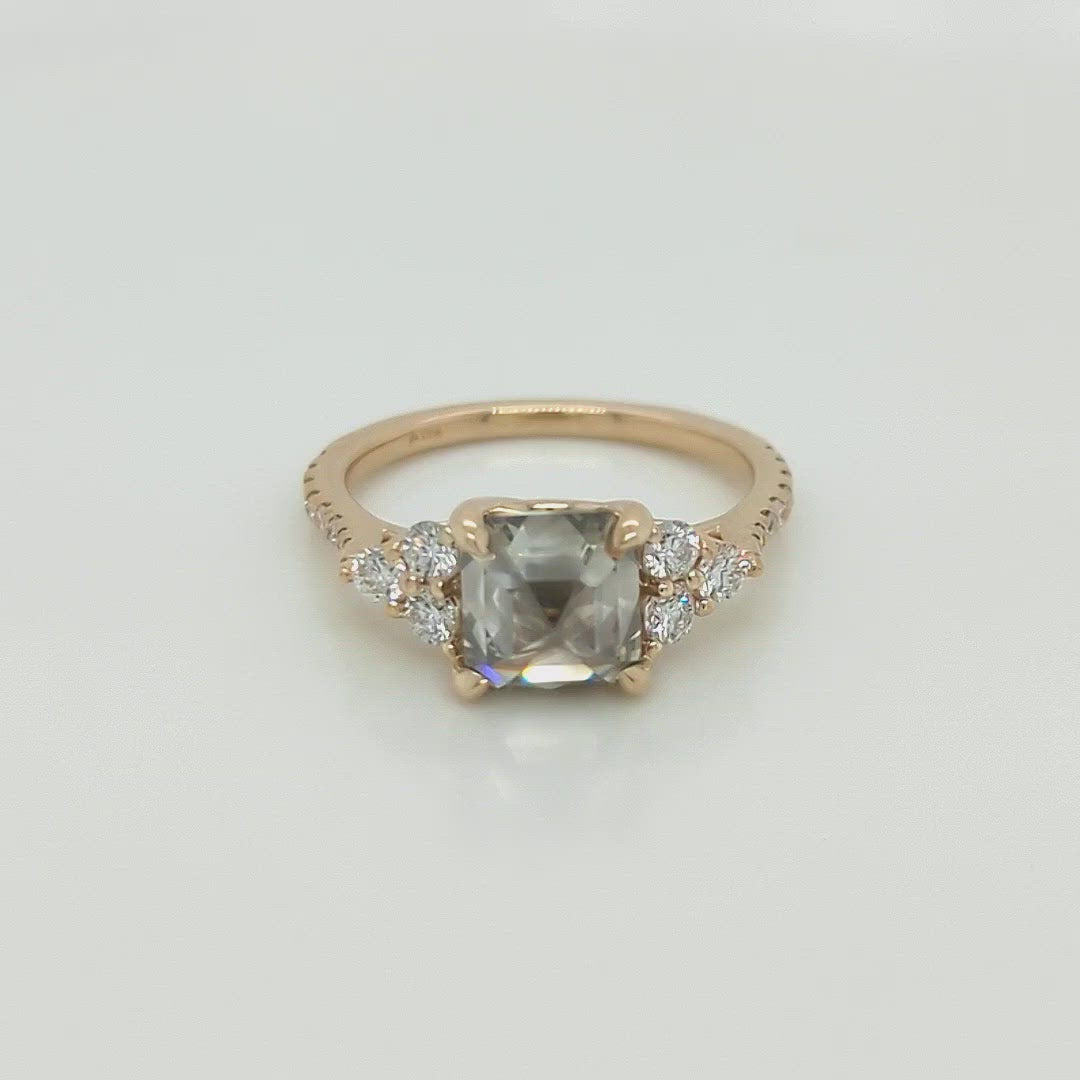 Project: Custom Alexandra 2ct Asscher Misty Rose Cut Gray Diamond with White Accent Diamonds in 14k