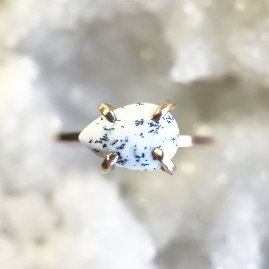 Dendritic outlet Opal Ring, White Gemstone Ring, Natural Gemstone Ring