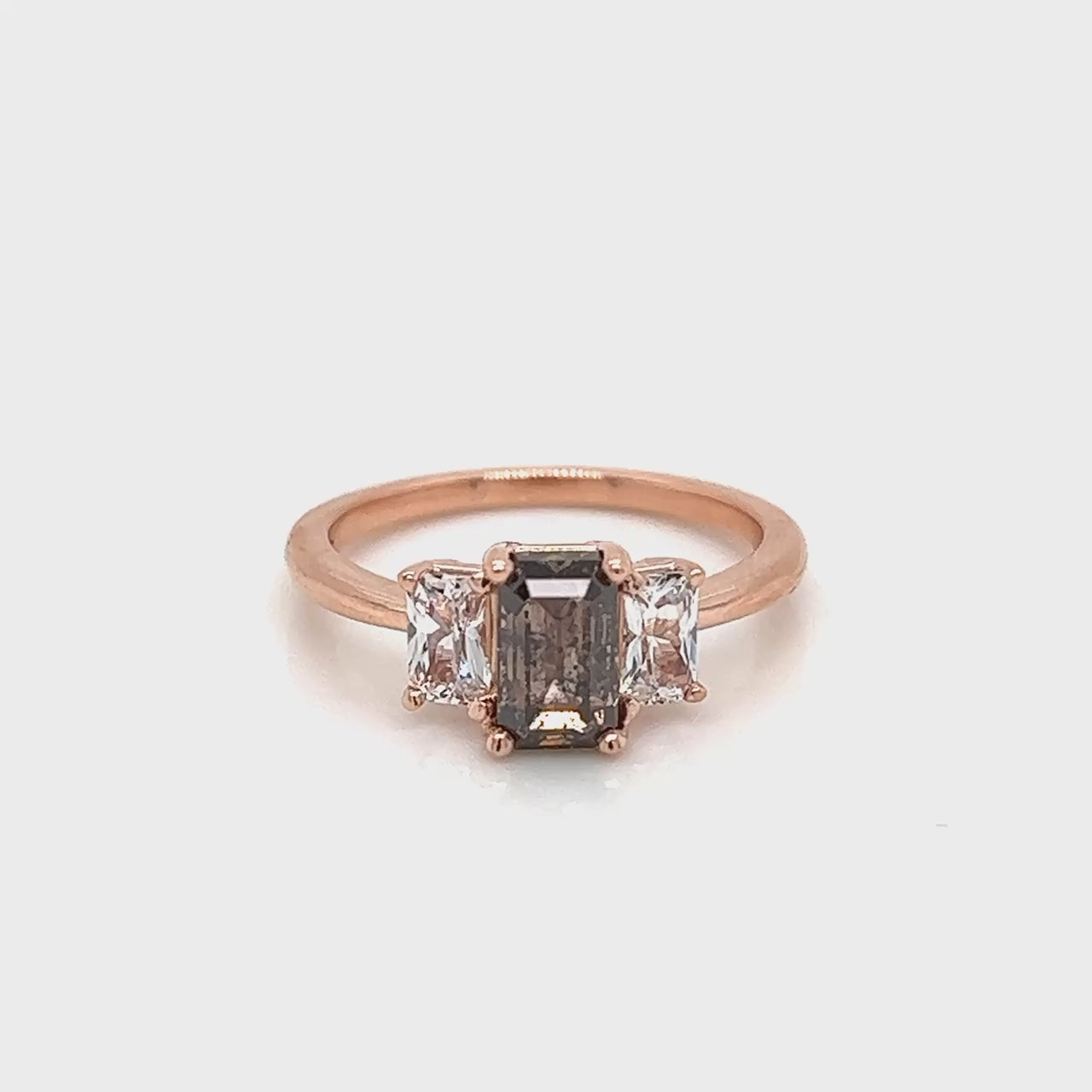 Project: Custom Hellen Ring with a 1.5 Carat Emerald Cut Salt and Pepper Celestial Diamond and White Diamond Accents in 14k