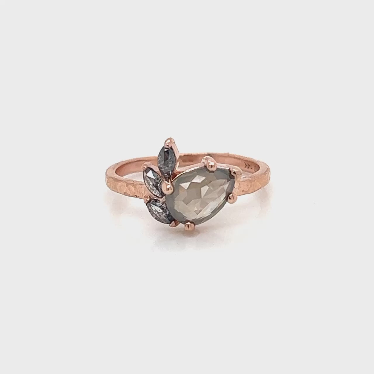 Project: Custom Alyssa Ring with a 1+ Carat Misty Gray Pear Salt and Pepper Diamond and Black Accent Diamonds in 14k