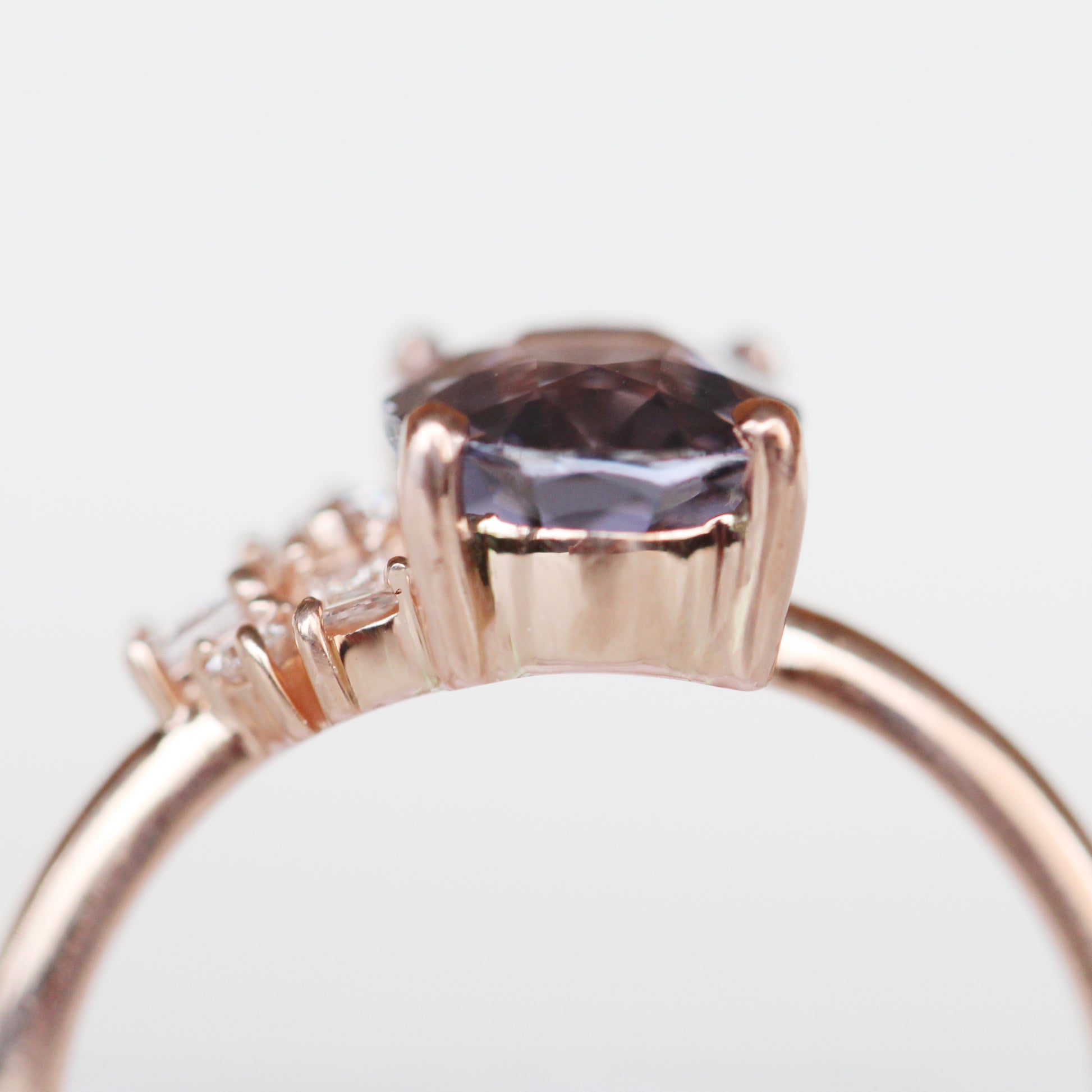 Abigail Ring with a 2.03 Carat Oval Sapphire and a Cluster Diamonds in 14k Rose Gold - Ready to Size and Ship - Midwinter Co. Alternative Bridal Rings and Modern Fine Jewelry