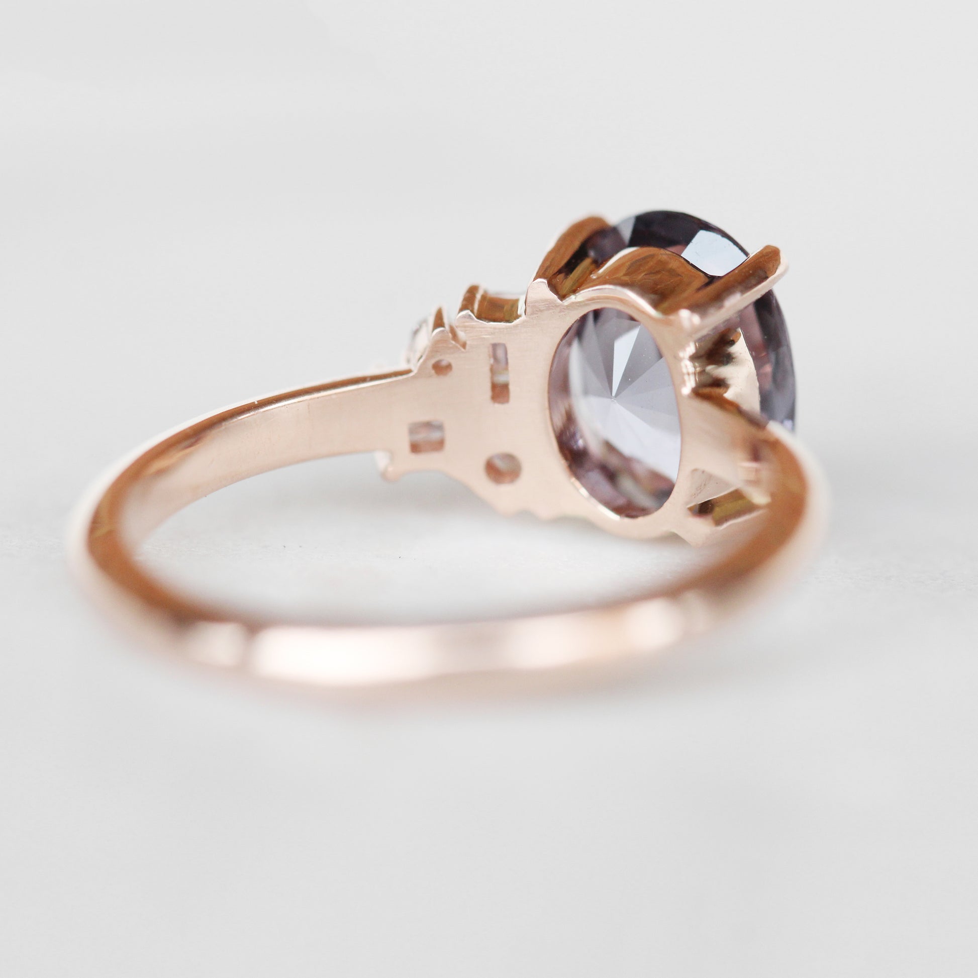 Abigail Ring with a 2.03 Carat Oval Sapphire and a Cluster Diamonds in 14k Rose Gold - Ready to Size and Ship - Midwinter Co. Alternative Bridal Rings and Modern Fine Jewelry