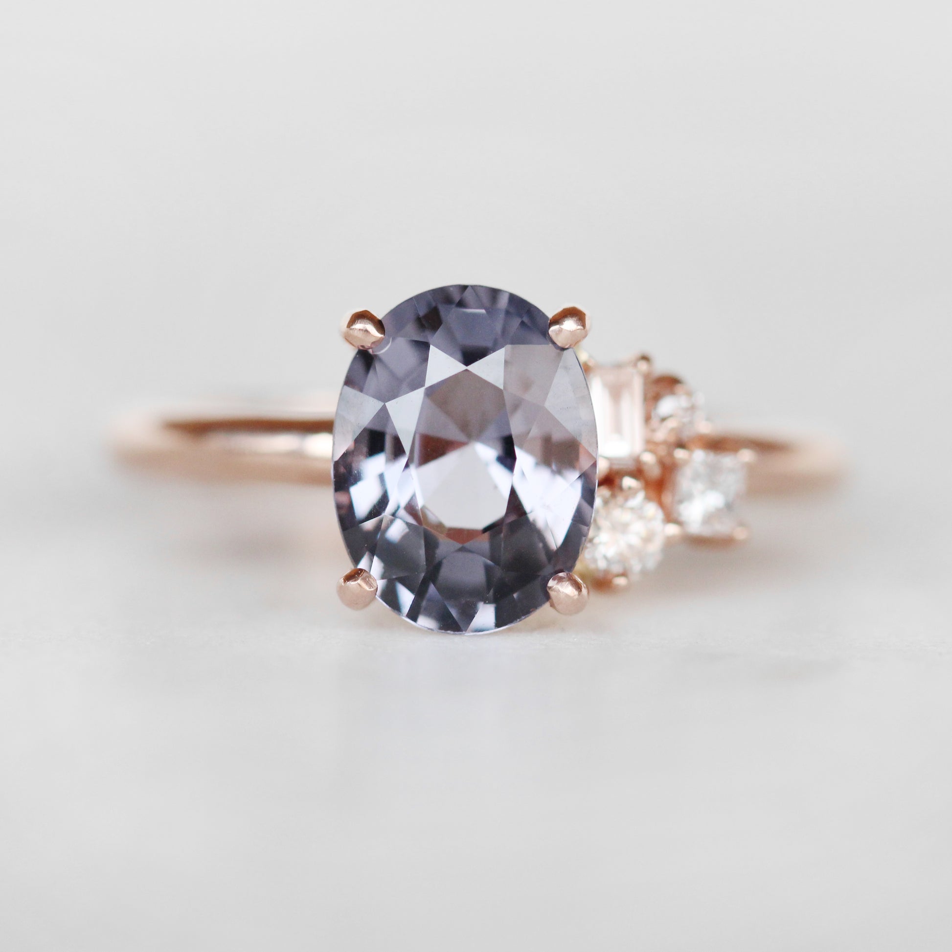 Abigail Ring with a 2.03 Carat Oval Sapphire and a Cluster Diamonds in 14k Rose Gold - Ready to Size and Ship - Midwinter Co. Alternative Bridal Rings and Modern Fine Jewelry