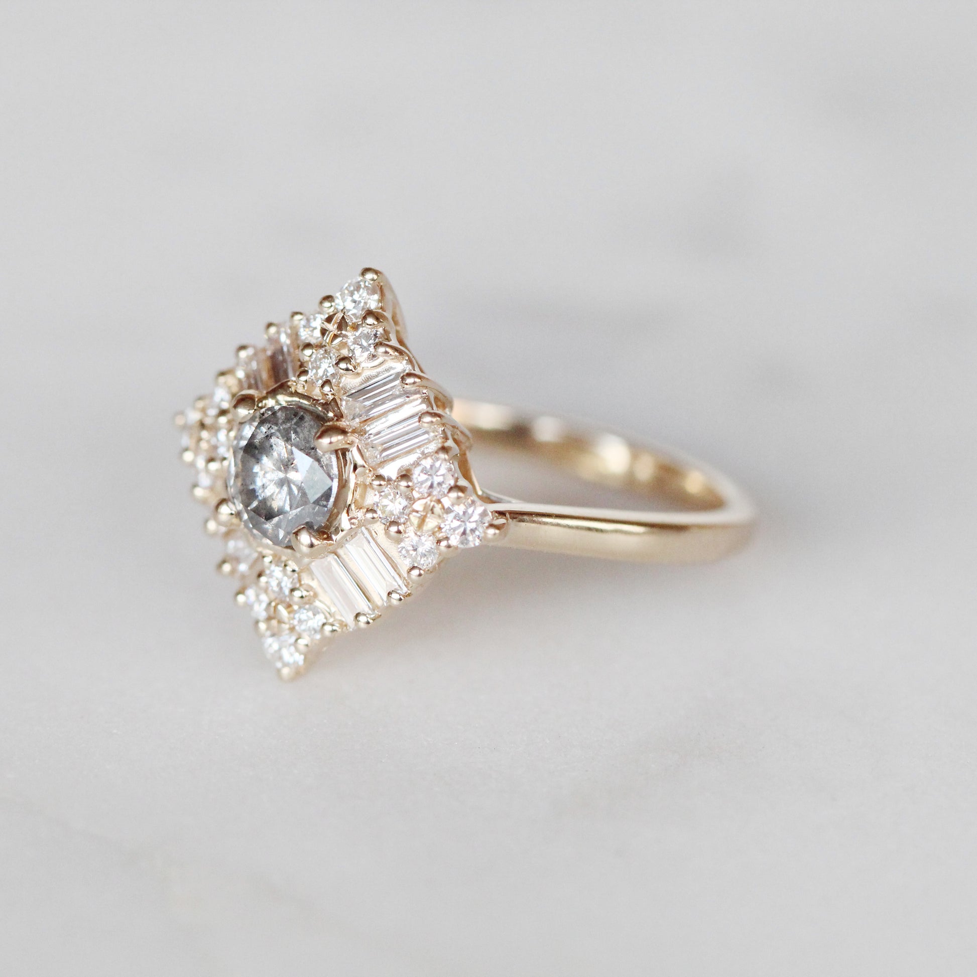 Winnifred Ring with a Celestial Round Diamond and Halo in 14k Yellow Gold - Ready to Size and Ship - Midwinter Co. Alternative Bridal Rings and Modern Fine Jewelry