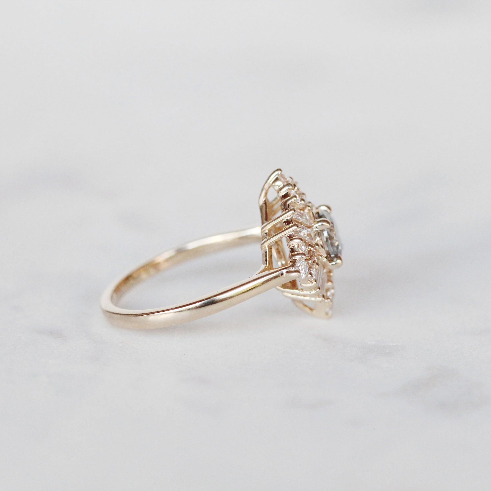 Winnifred Ring with a Celestial Round Diamond and Halo in 14k Yellow Gold - Ready to Size and Ship - Midwinter Co. Alternative Bridal Rings and Modern Fine Jewelry