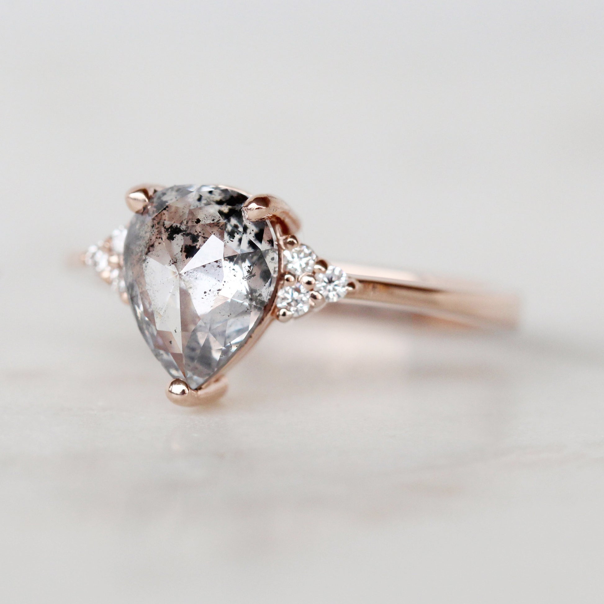 Imogene Ring with a 1.71 Carat Rose Cut Pear Celestial Diamond and Six White Diamond Accents in 14k Rose Gold - Ready to Size and Ship - Midwinter Co. Alternative Bridal Rings and Modern Fine Jewelry