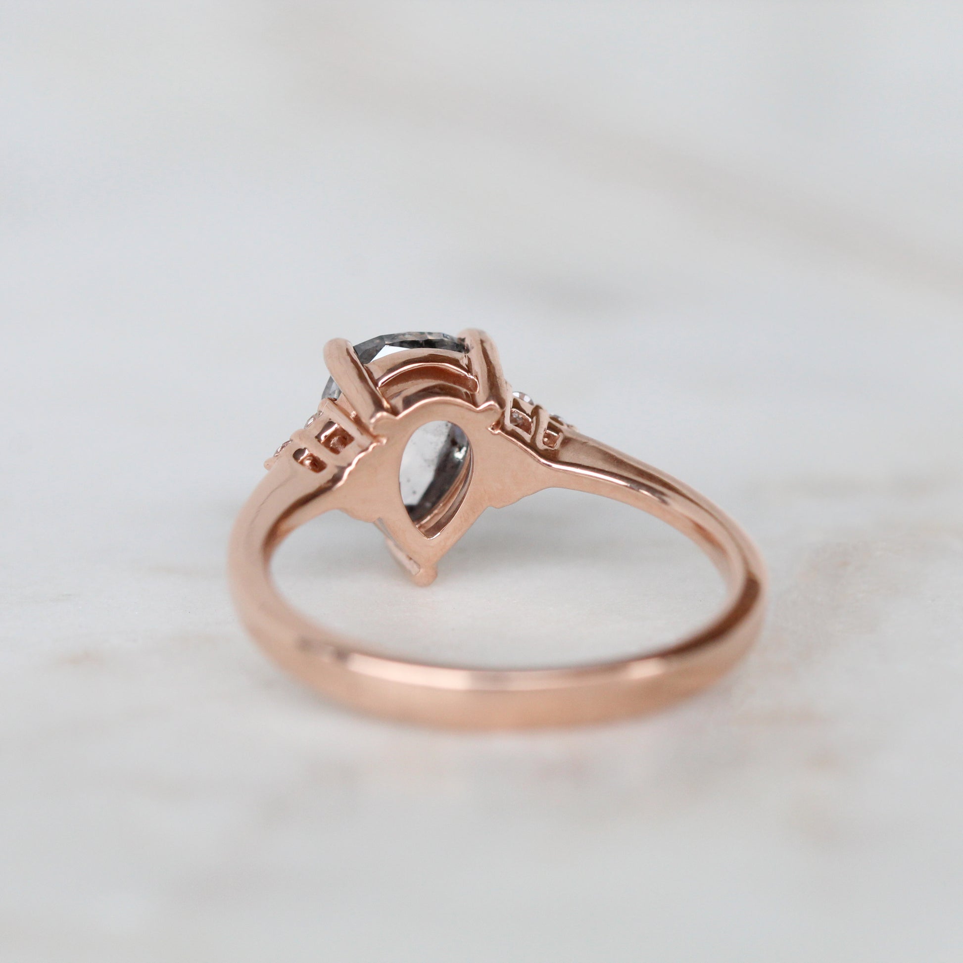 Imogene Ring with a 1.71 Carat Rose Cut Pear Celestial Diamond and Six White Diamond Accents in 14k Rose Gold - Ready to Size and Ship - Midwinter Co. Alternative Bridal Rings and Modern Fine Jewelry