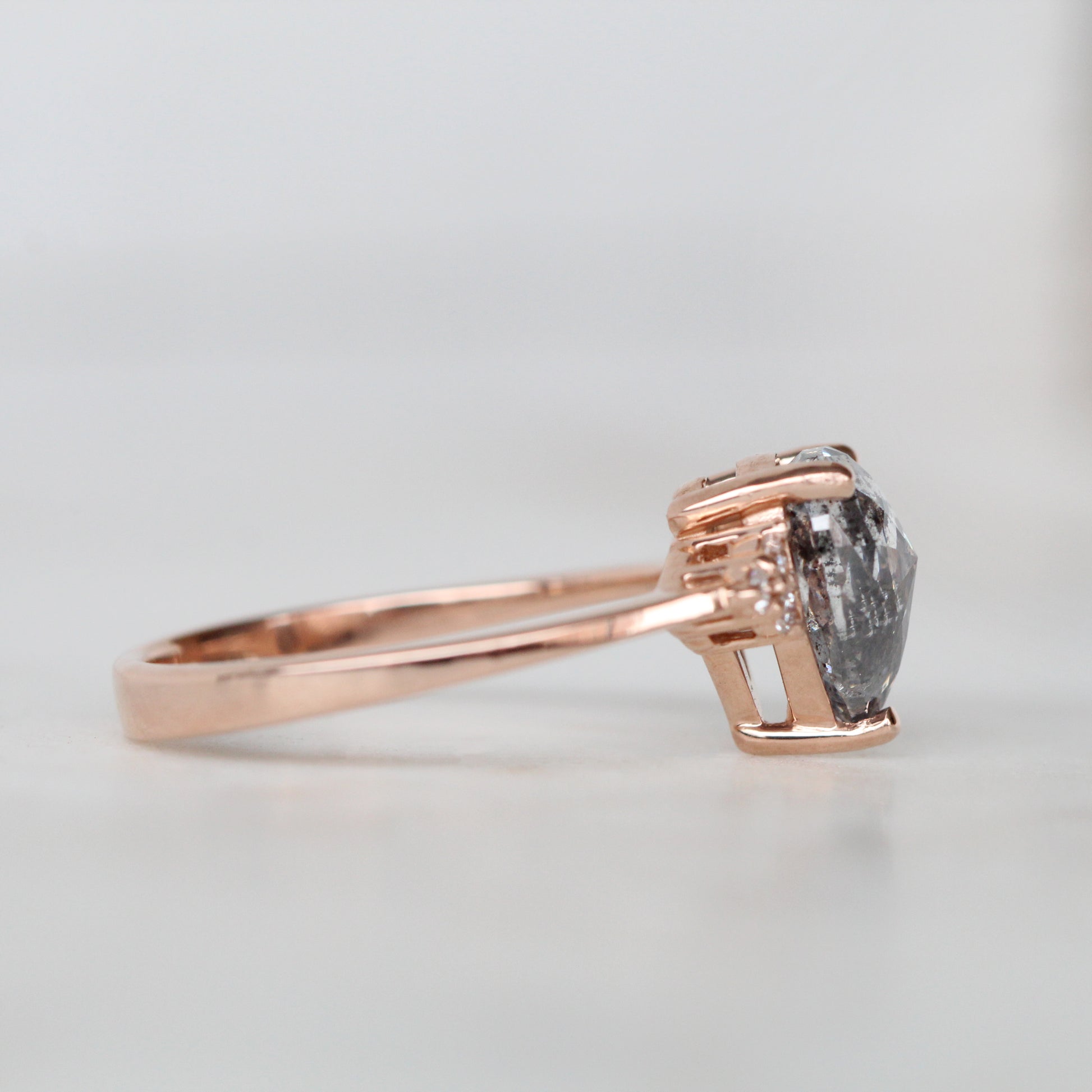 Imogene Ring with a 1.71 Carat Rose Cut Pear Celestial Diamond and Six White Diamond Accents in 14k Rose Gold - Ready to Size and Ship - Midwinter Co. Alternative Bridal Rings and Modern Fine Jewelry