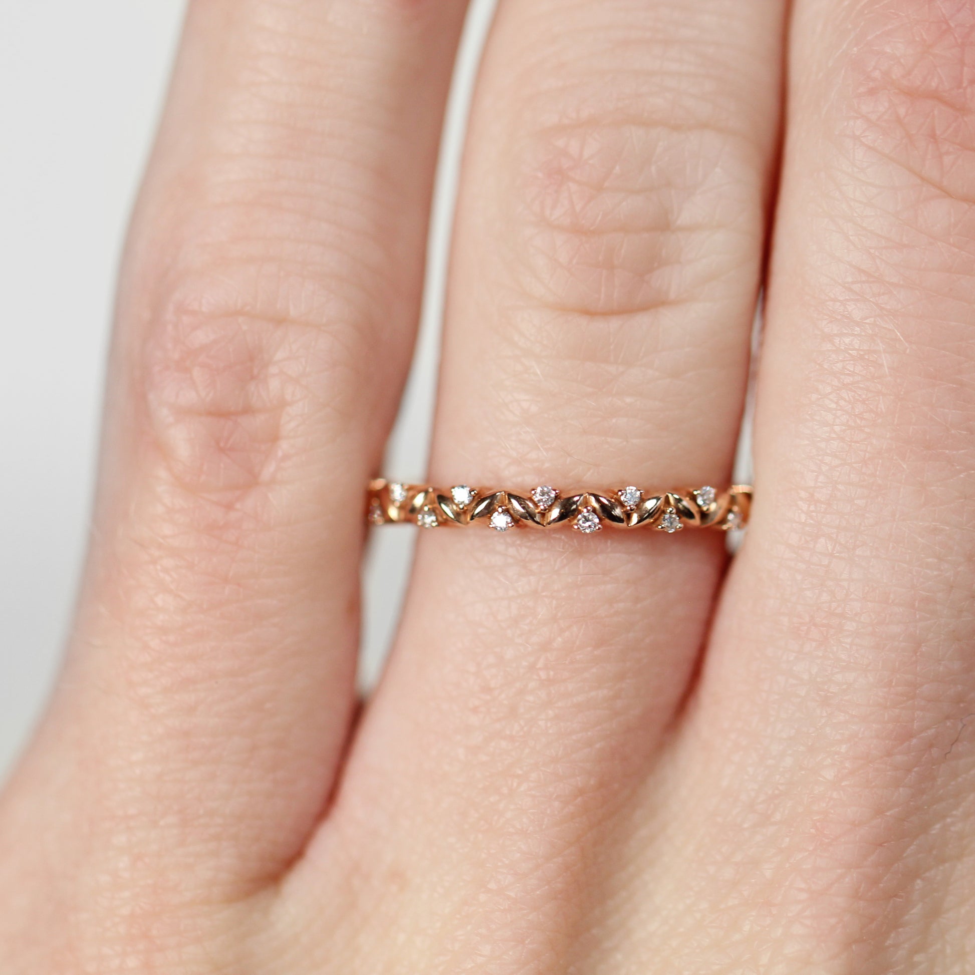 Brynn - Nature Inspired Diamond Wedding or Stacking Ring Band in Your Choice of 14K Gold