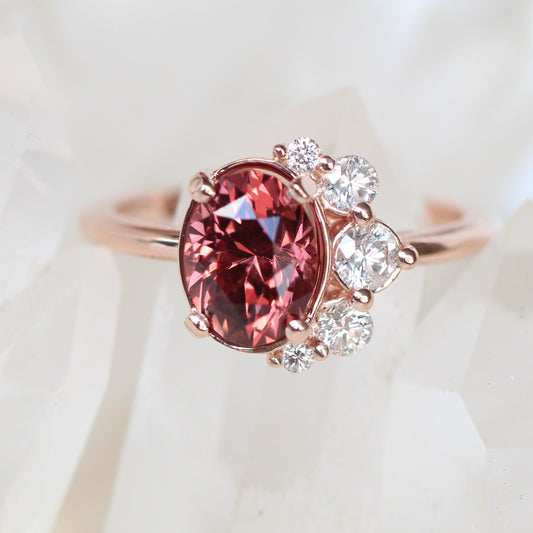 Carell ring with 2.1 ct Zircon and Diamonds in 10k rose gold - ready to size and ship - Midwinter Co. Alternative Bridal Rings and Modern Fine Jewelry