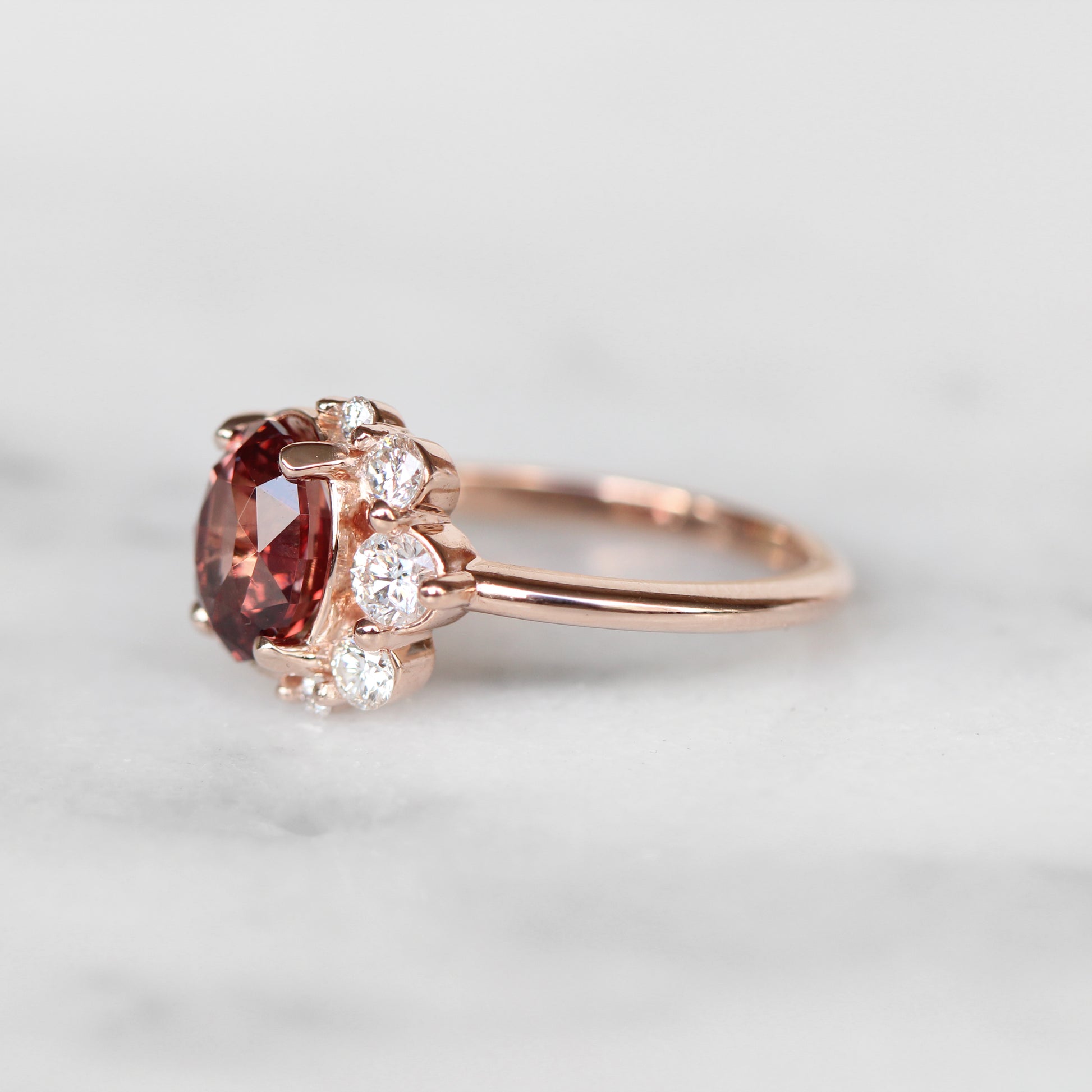 Carell ring with 2.1 ct Zircon and Diamonds in 10k rose gold - ready to size and ship - Midwinter Co. Alternative Bridal Rings and Modern Fine Jewelry