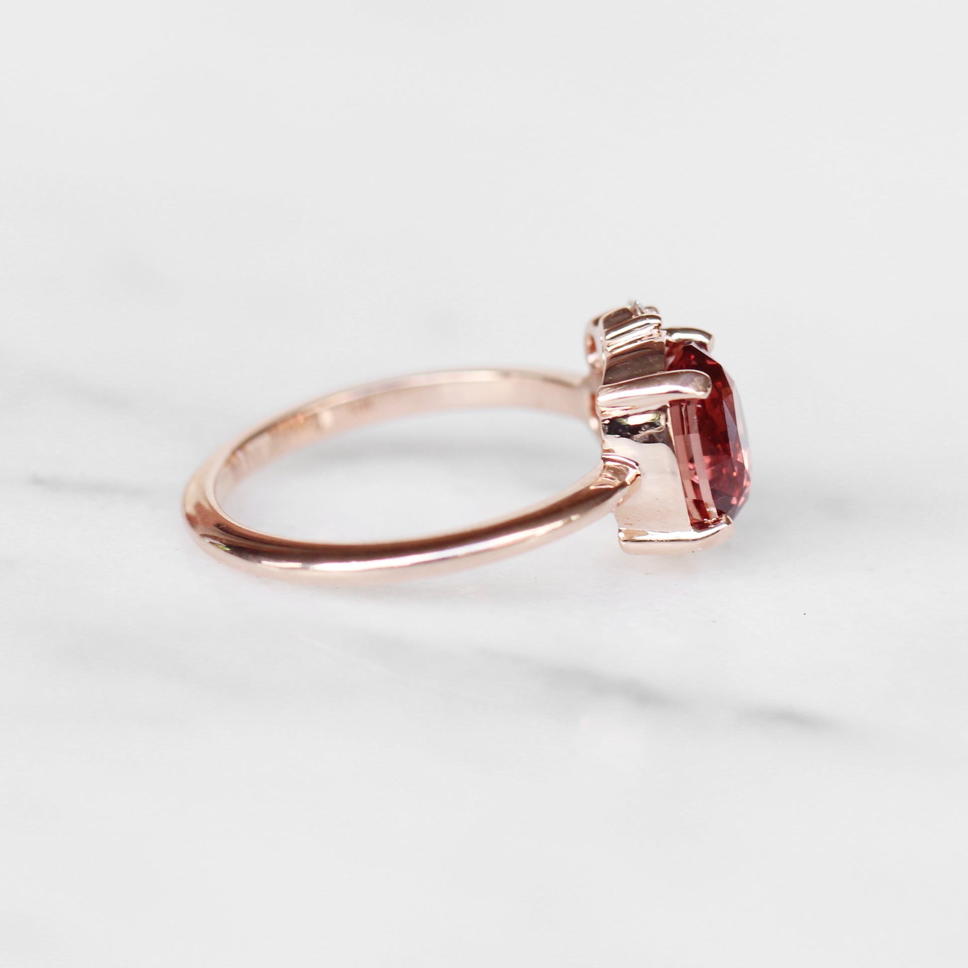 Carell ring with 2.1 ct Zircon and Diamonds in 10k rose gold - ready to size and ship - Midwinter Co. Alternative Bridal Rings and Modern Fine Jewelry