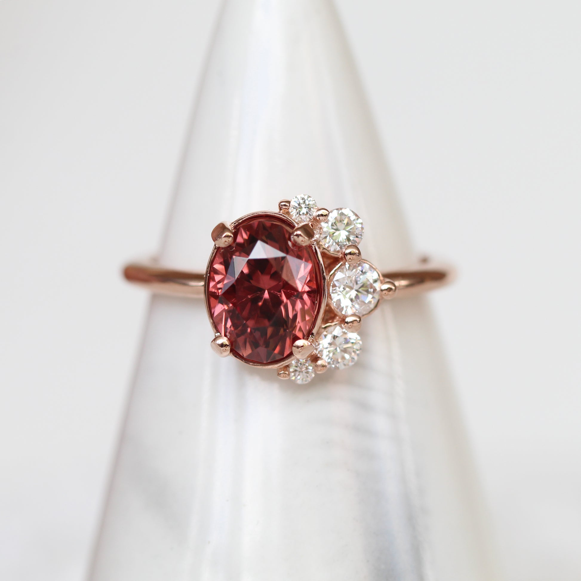 Carell ring with 2.1 ct Zircon and Diamonds in 10k rose gold - ready to size and ship - Midwinter Co. Alternative Bridal Rings and Modern Fine Jewelry