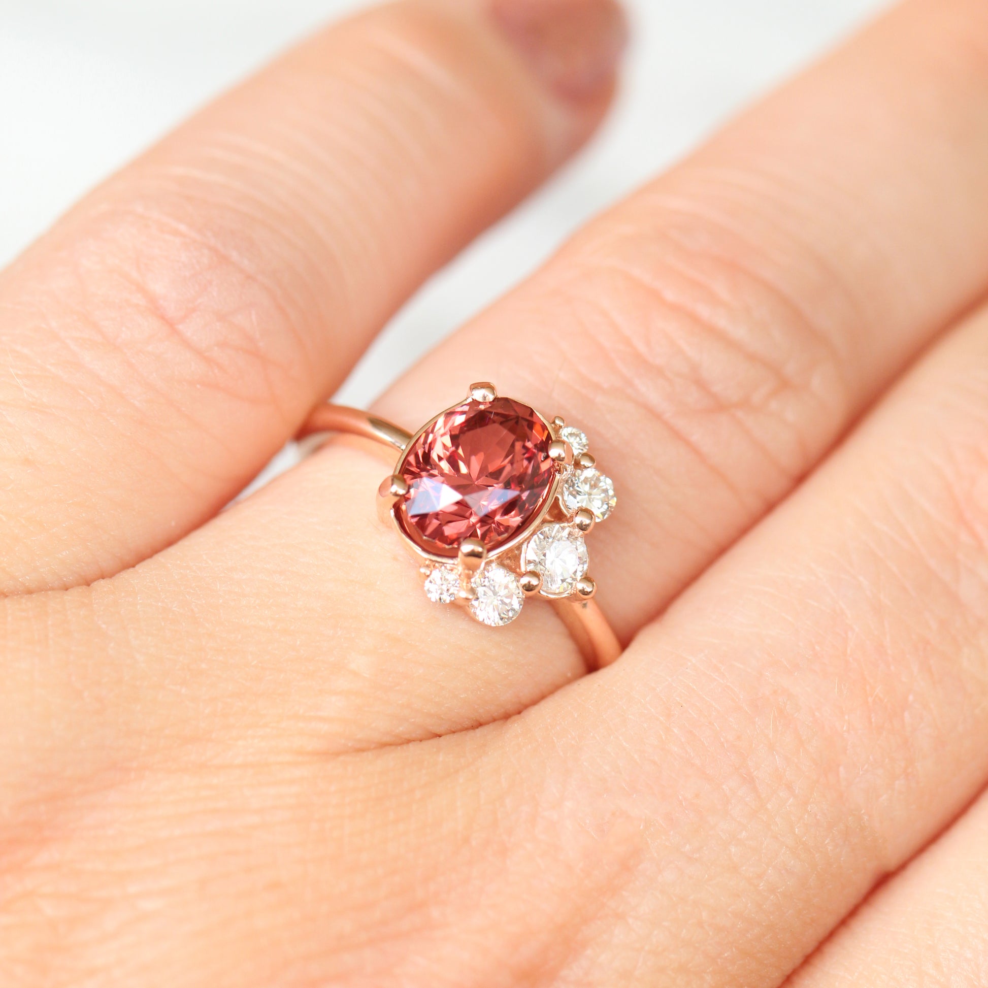 Carell ring with 2.1 ct Zircon and Diamonds in 10k rose gold - ready to size and ship - Midwinter Co. Alternative Bridal Rings and Modern Fine Jewelry