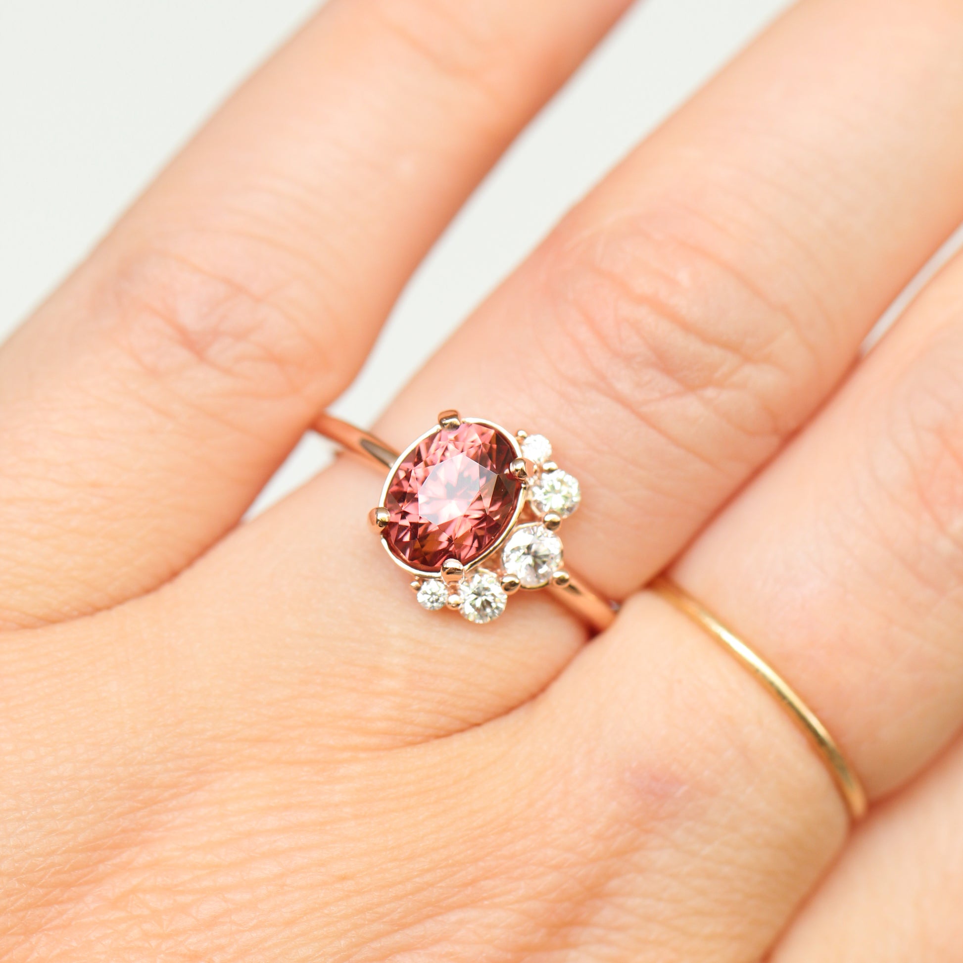 Carell ring with 2.1 ct Zircon and Diamonds in 10k rose gold - ready to size and ship - Midwinter Co. Alternative Bridal Rings and Modern Fine Jewelry