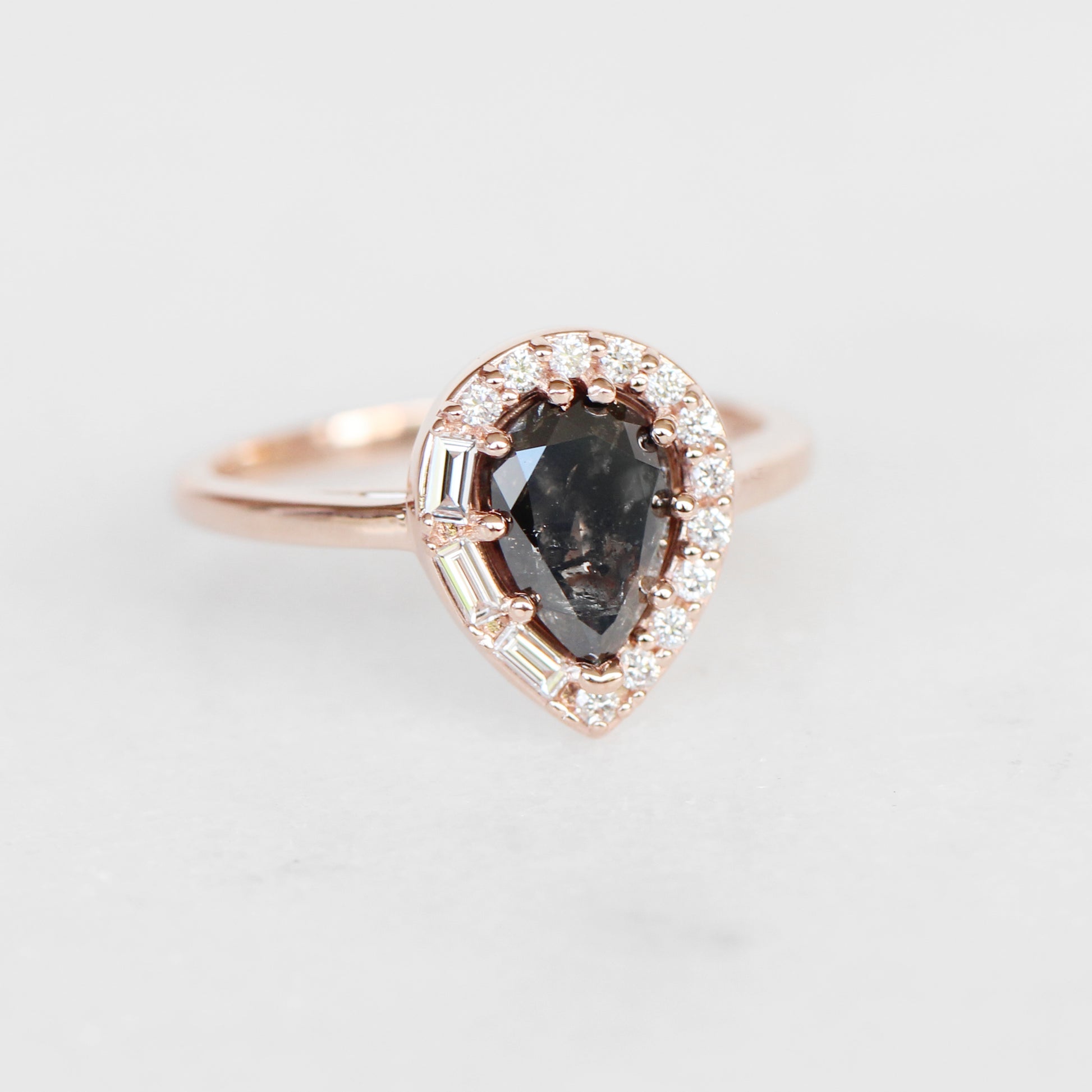 Collins ring with 1.12 carat natural brilliant pear celestial diamond in 10k rose gold - ready to size and ship - Midwinter Co. Alternative Bridal Rings and Modern Fine Jewelry