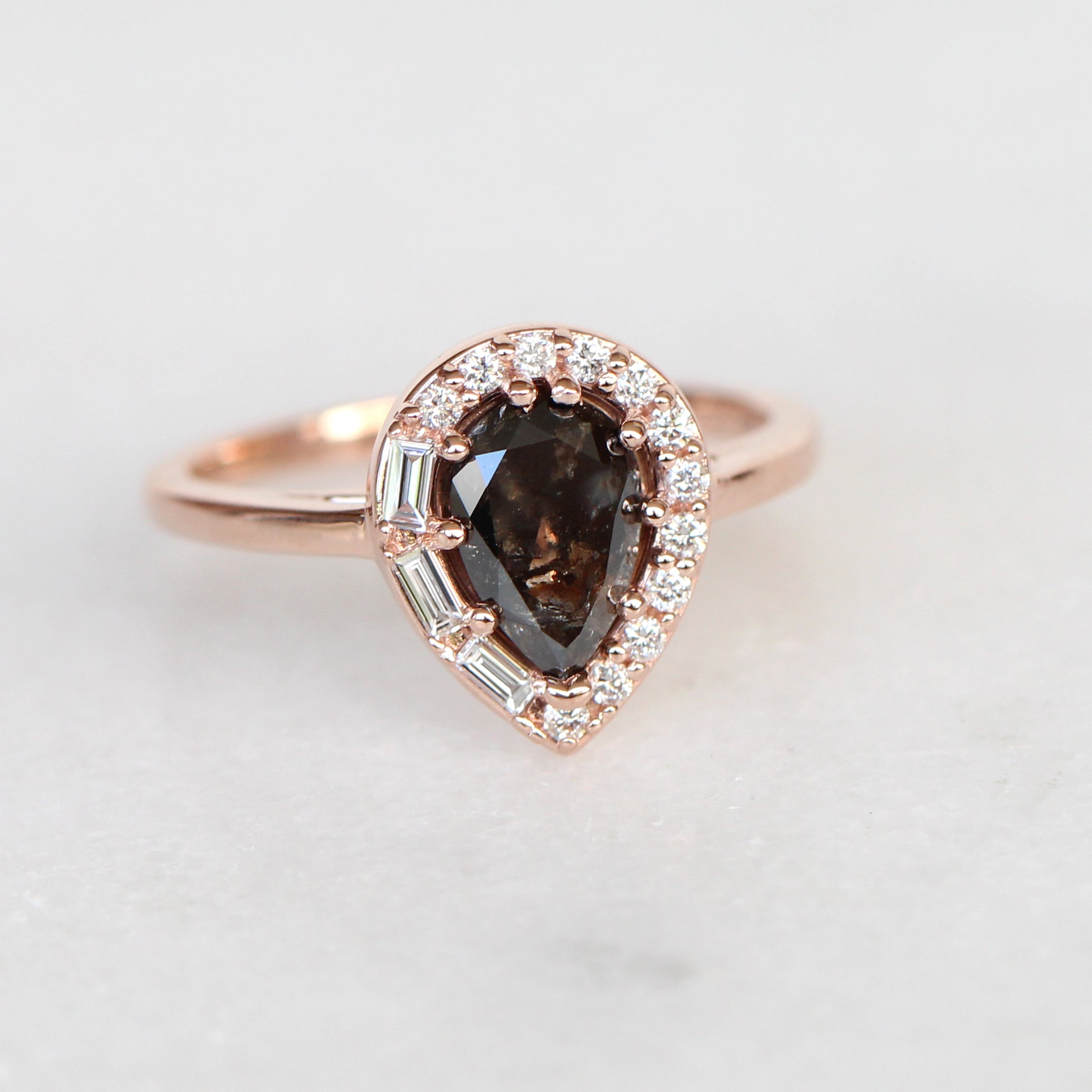 Collins ring with 1.12 carat natural brilliant pear celestial diamond in 10k rose gold - ready to size and ship - Midwinter Co. Alternative Bridal Rings and Modern Fine Jewelry