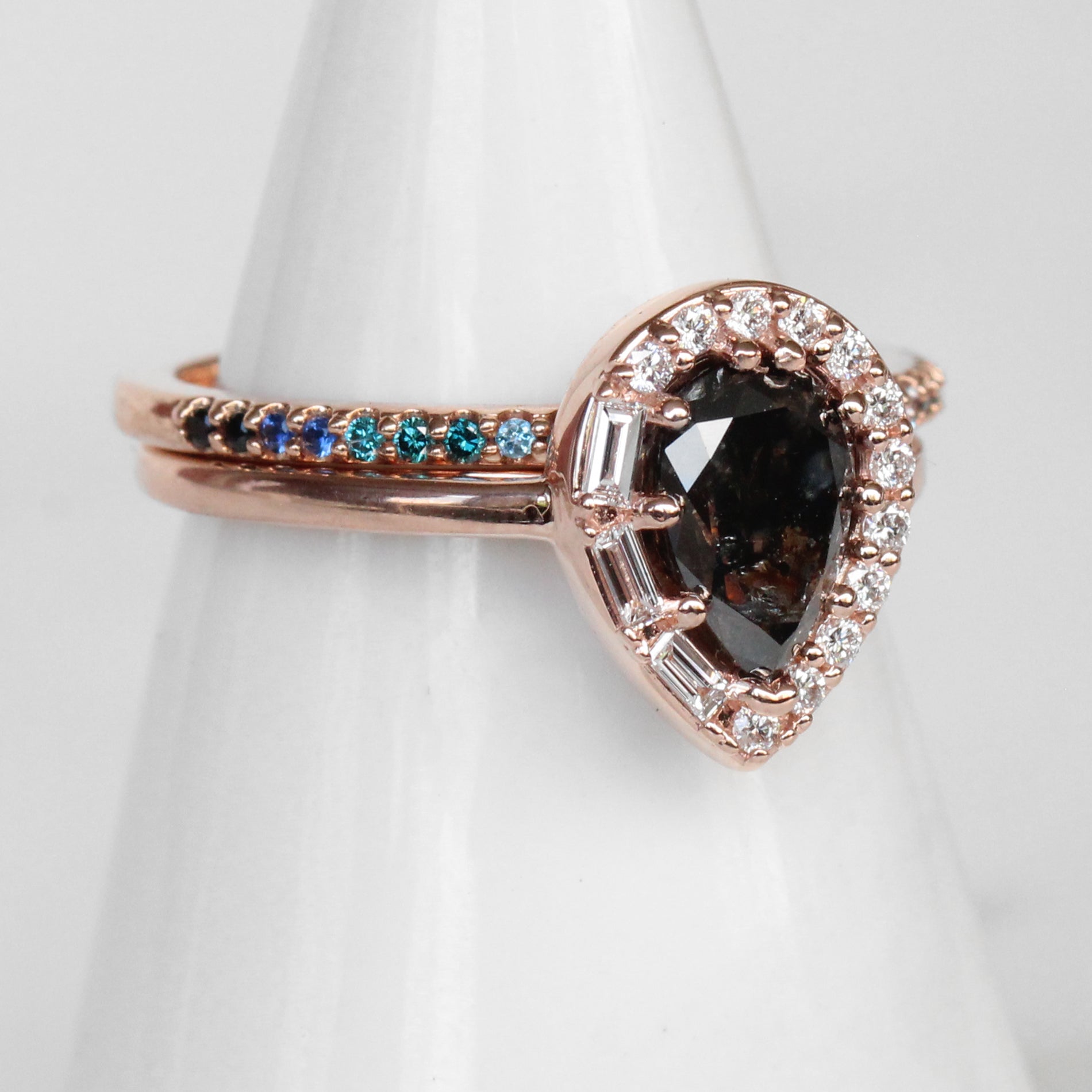 Collins ring with 1.12 carat natural brilliant pear celestial diamond in 10k rose gold - ready to size and ship - Midwinter Co. Alternative Bridal Rings and Modern Fine Jewelry