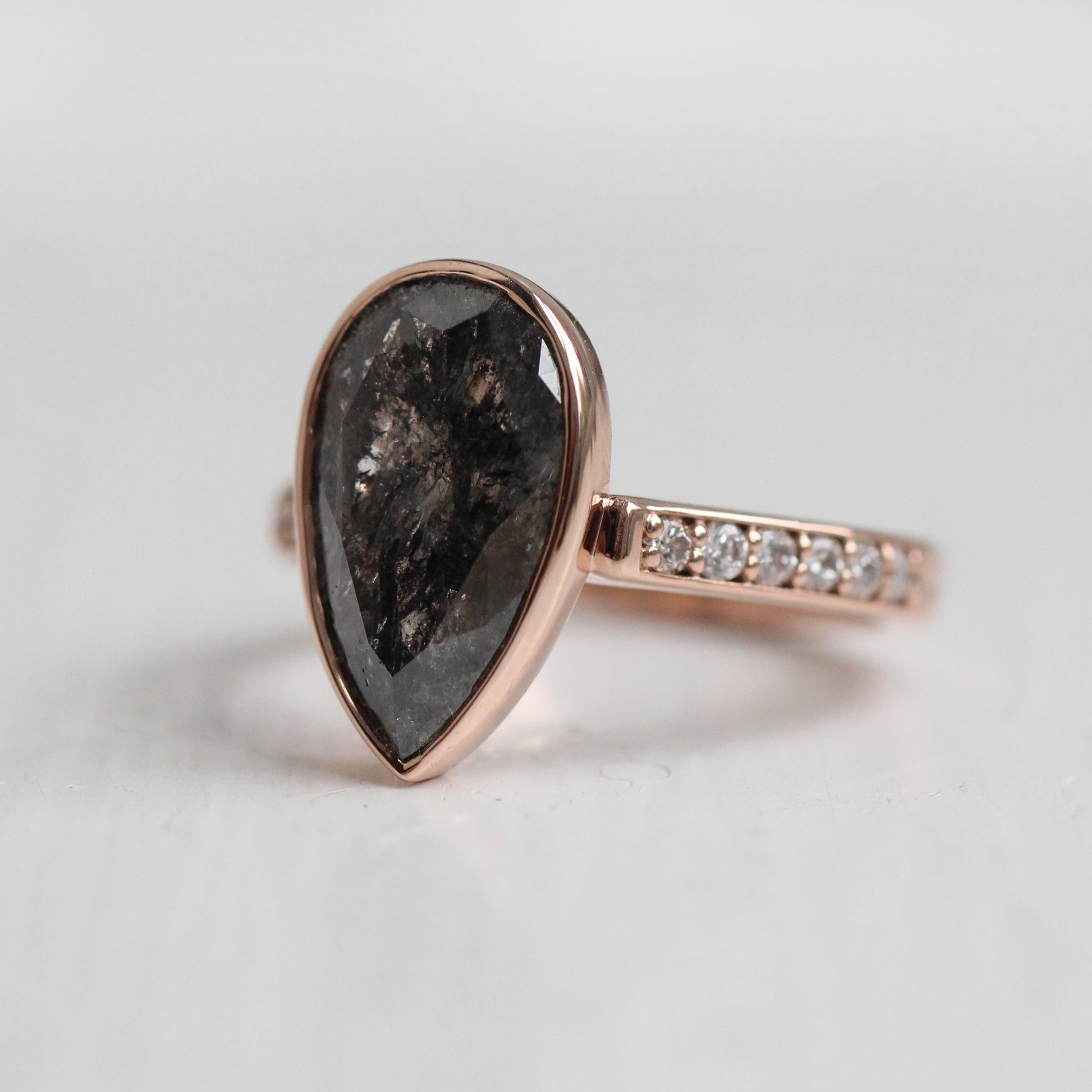 Corie Ring bezel 4.39 carat black Celestial Pear Diamond - Ready to Size and Ship - Midwinter Co. Alternative Bridal Rings and Modern Fine Jewelry