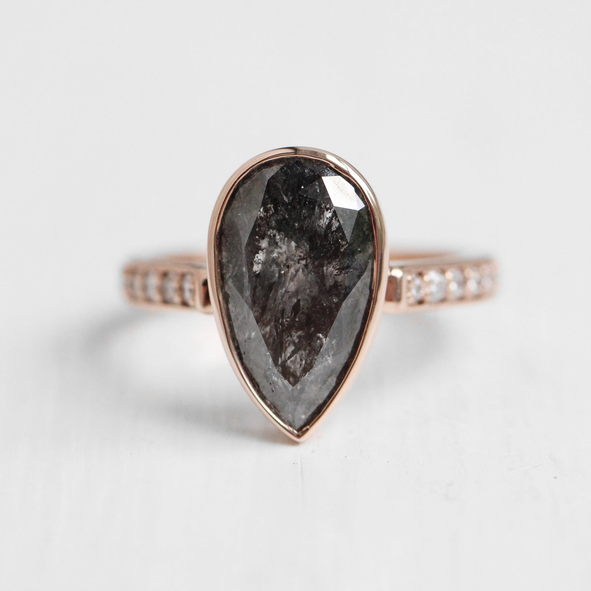 Corie Ring bezel 4.39 carat black Celestial Pear Diamond - Ready to Size and Ship - Midwinter Co. Alternative Bridal Rings and Modern Fine Jewelry