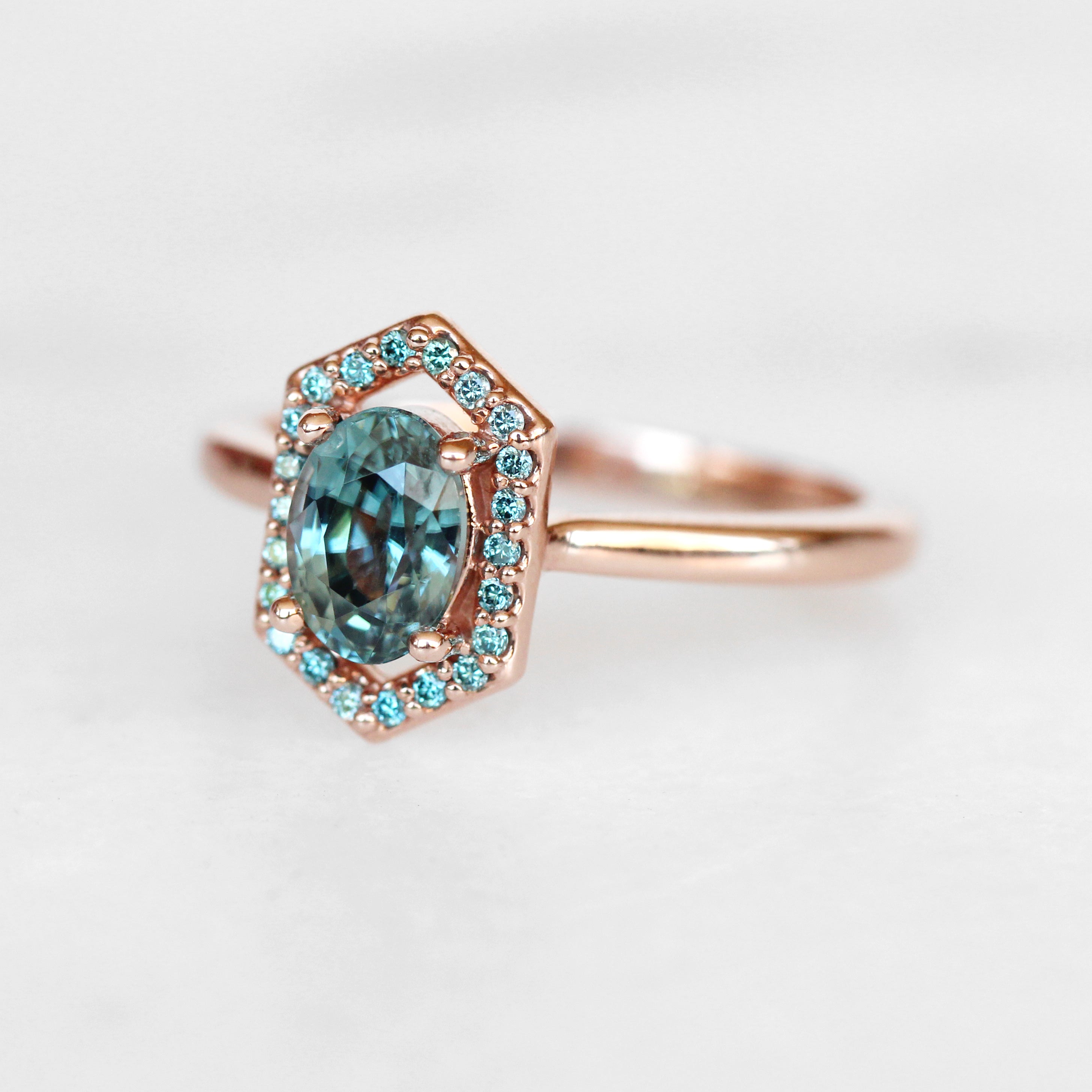 Etta ring with blue zircon and aqua diamonds - 14k gold of choice - ma ...