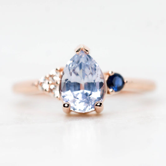 Fletcher Ring with a 1.87 Carat Blue Pear Sapphire and Accent Sapphires in 14k Rose Gold - Ready to Size and Ship - Midwinter Co. Alternative Bridal Rings and Modern Fine Jewelry