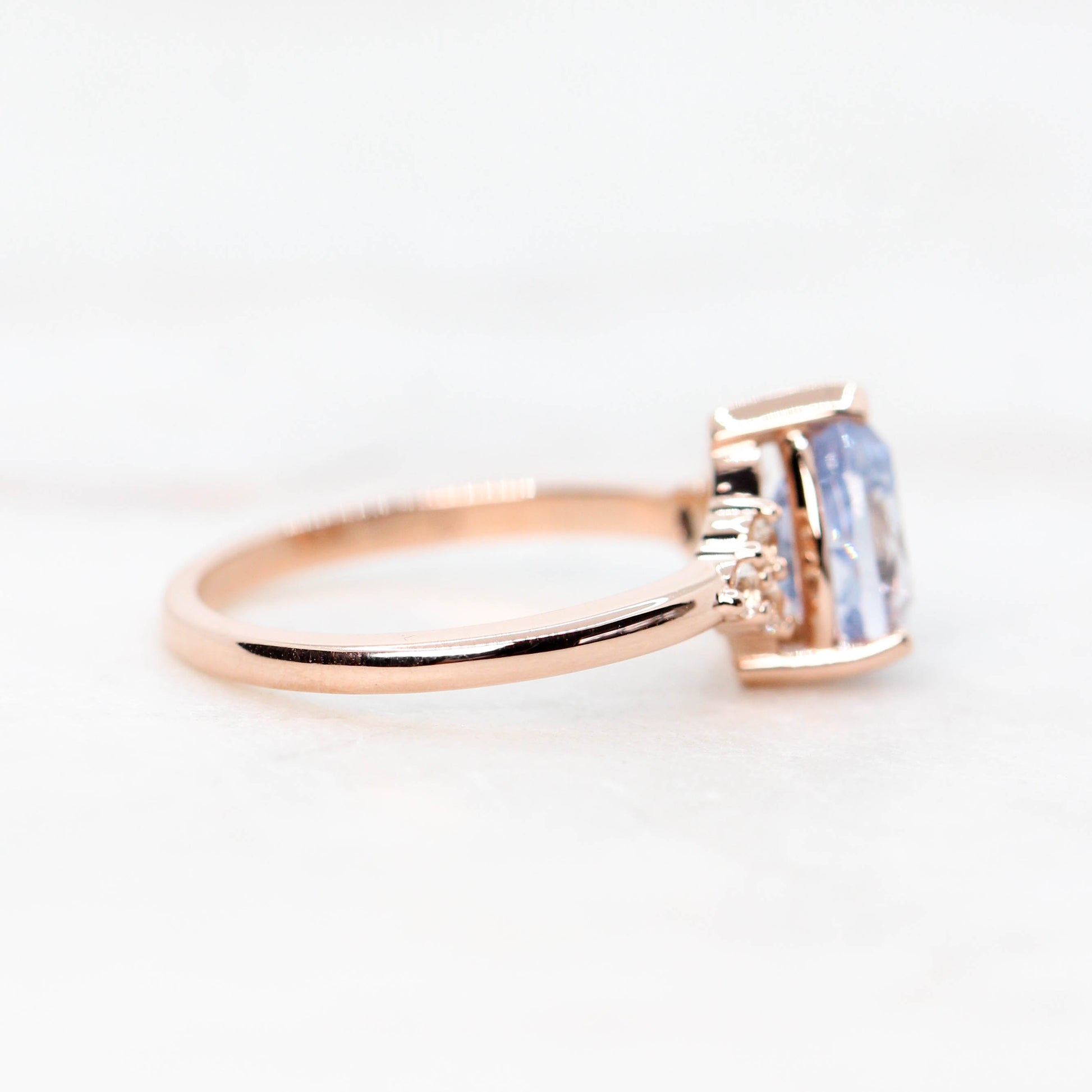 Fletcher Ring with a 1.87 Carat Blue Pear Sapphire and Accent Sapphires in 14k Rose Gold - Ready to Size and Ship - Midwinter Co. Alternative Bridal Rings and Modern Fine Jewelry