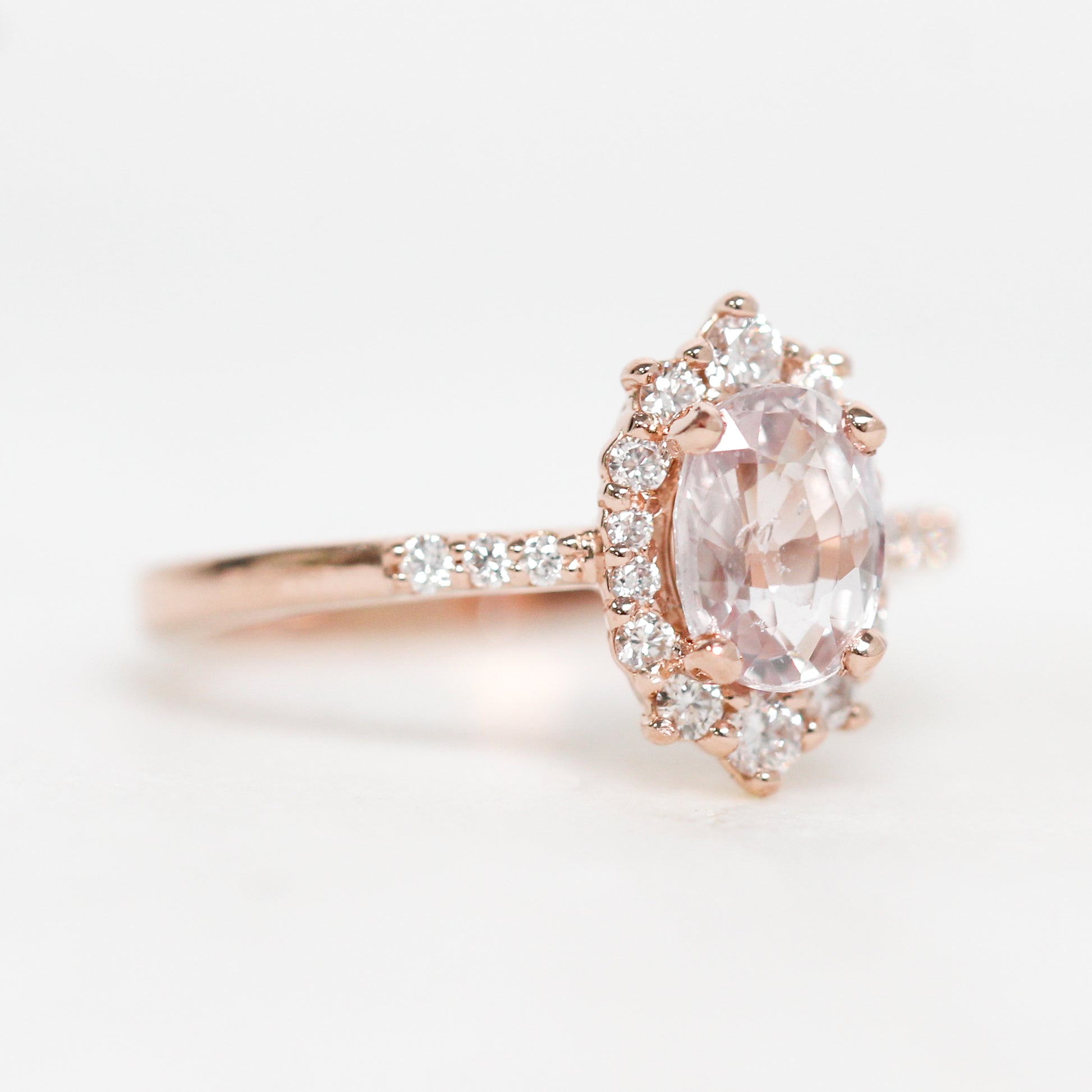 Grace Ring with a 1.15 Carat Clear Sapphire in 14k Rose Gold - Ready to Size and Ship - Midwinter Co. Alternative Bridal Rings and Modern Fine Jewelry