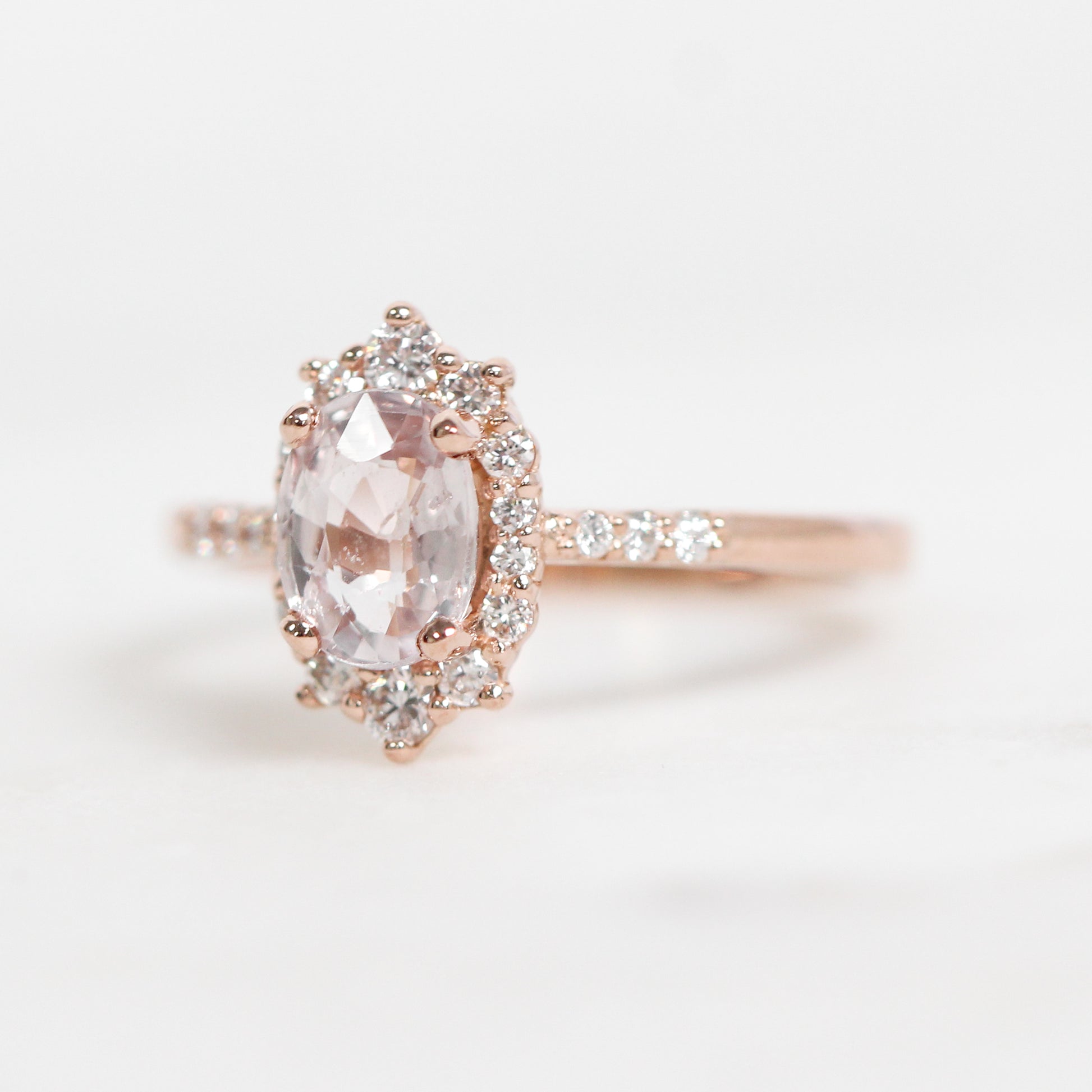 Grace Ring with a 1.15 Carat Clear Sapphire in 14k Rose Gold - Ready to Size and Ship - Midwinter Co. Alternative Bridal Rings and Modern Fine Jewelry