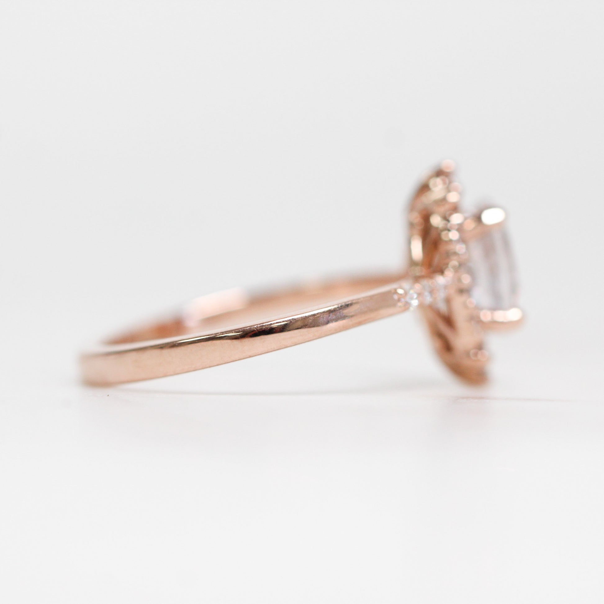 Grace Ring with a 1.15 Carat Clear Sapphire in 14k Rose Gold - Ready to Size and Ship - Midwinter Co. Alternative Bridal Rings and Modern Fine Jewelry