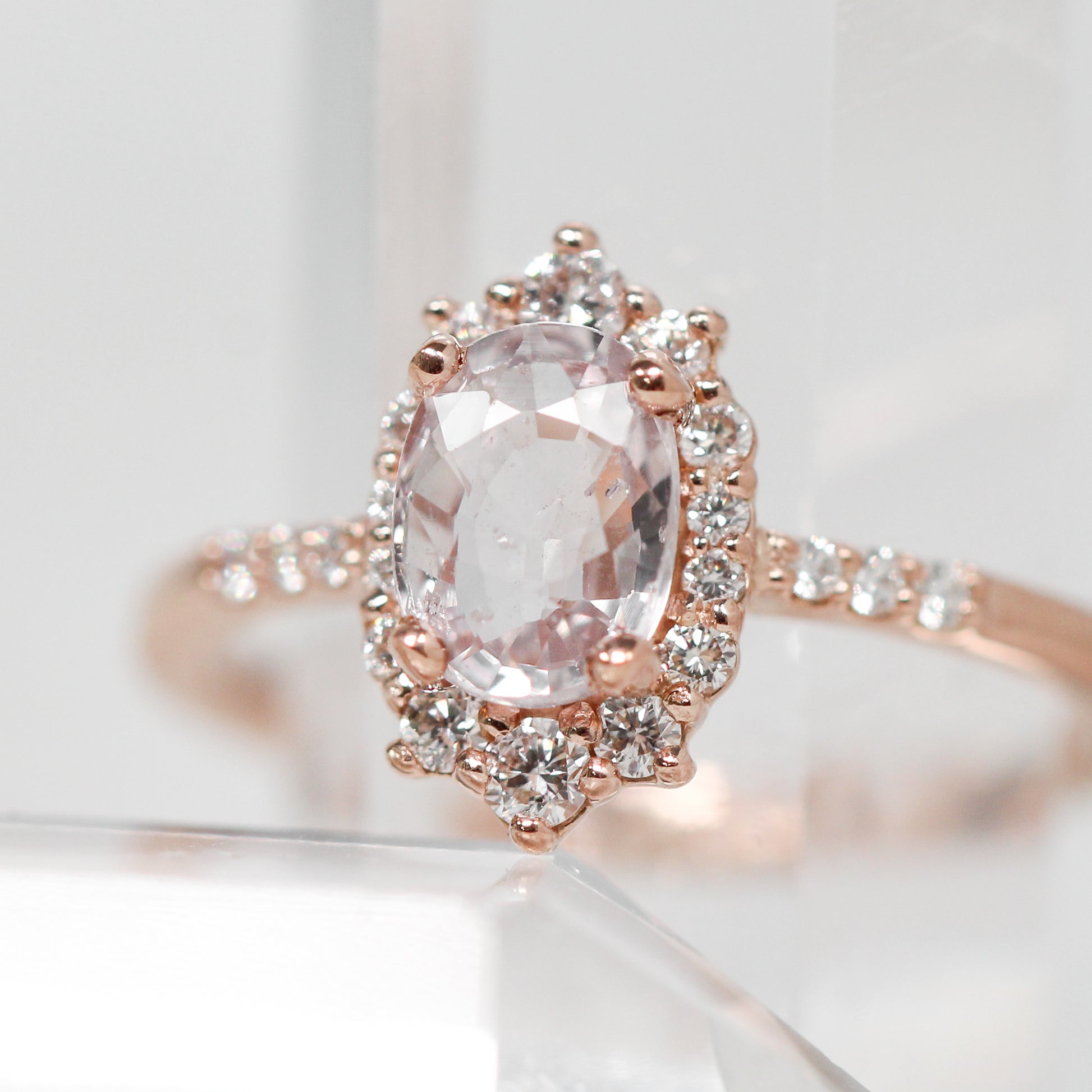 Grace Ring with a 1.15 Carat Clear Sapphire in 14k Rose Gold - Ready to Size and Ship - Midwinter Co. Alternative Bridal Rings and Modern Fine Jewelry