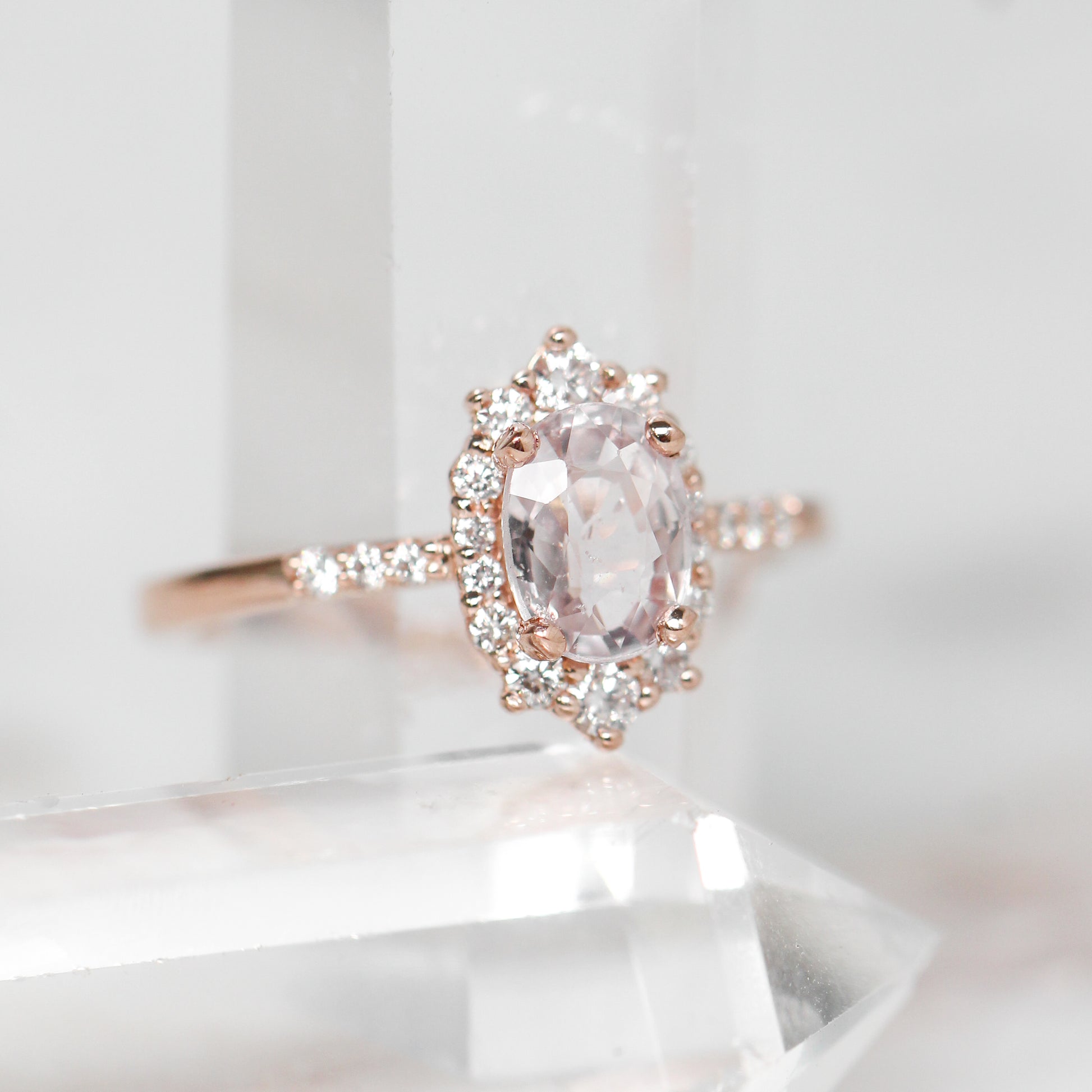 Grace Ring with a 1.15 Carat Clear Sapphire in 14k Rose Gold - Ready to Size and Ship - Midwinter Co. Alternative Bridal Rings and Modern Fine Jewelry