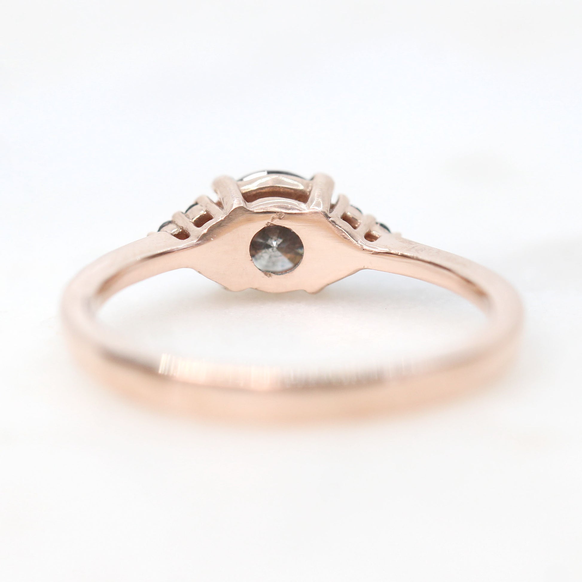 Imogene Ring with a 0.56 Carat Round Dark Gray Celestial Diamond and Black Accent Diamonds in 10k Rose Gold - Ready to Size and Ship - Midwinter Co. Alternative Bridal Rings and Modern Fine Jewelry