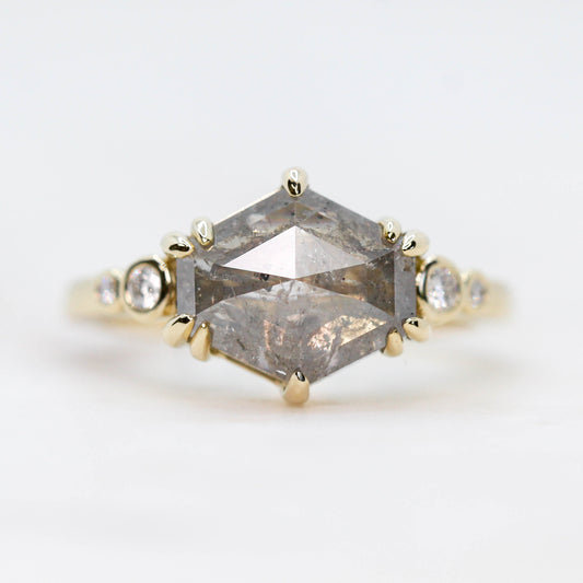 Joyce Ring with a 3.51 Carat Pale Gray Celestial Hexagon Diamond and White Accent Diamonds in 14k Yellow Gold - Ready to Size and Ship - Midwinter Co. Alternative Bridal Rings and Modern Fine Jewelry