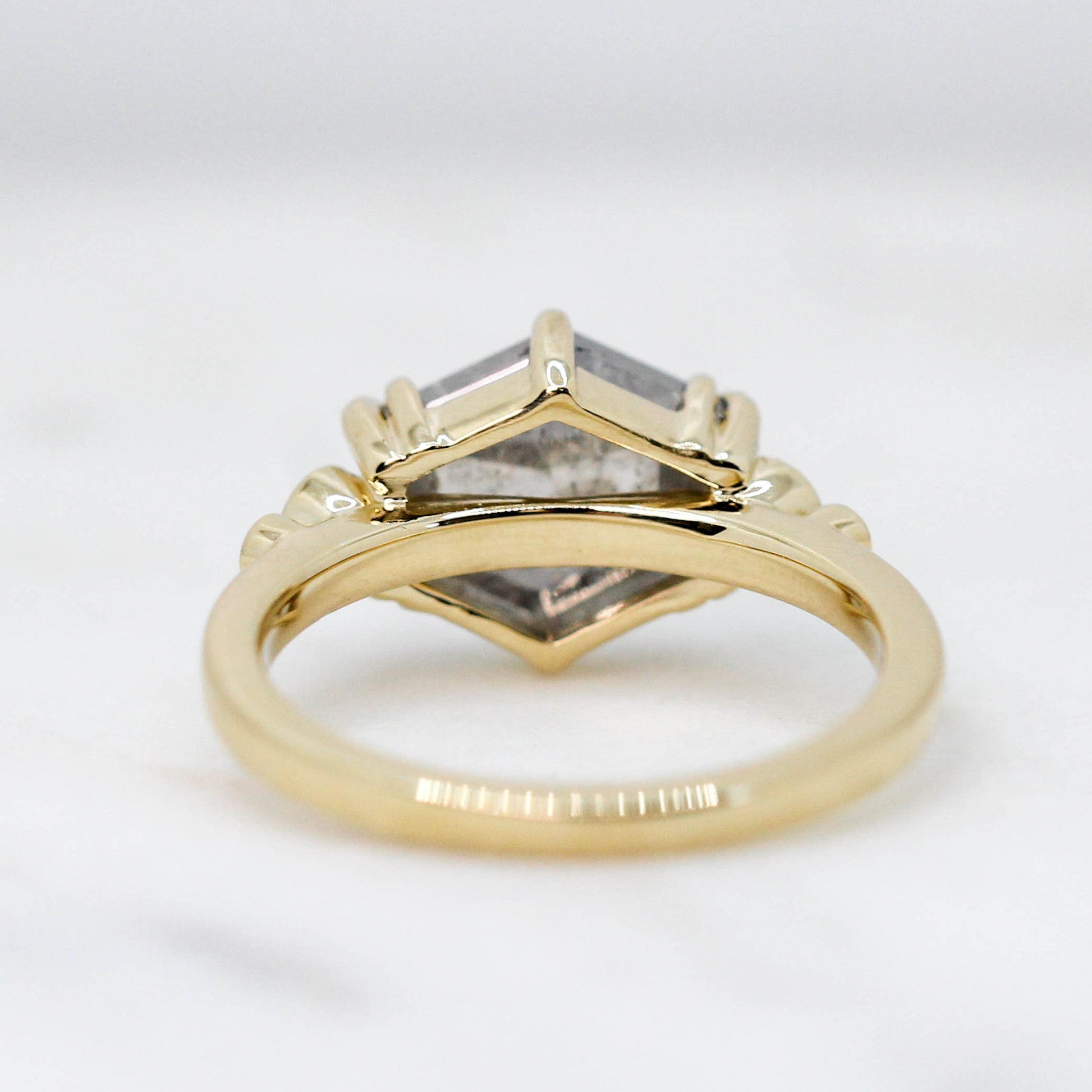 Joyce Ring with a 3.51 Carat Pale Gray Celestial Hexagon Diamond and White Accent Diamonds in 14k Yellow Gold - Ready to Size and Ship - Midwinter Co. Alternative Bridal Rings and Modern Fine Jewelry