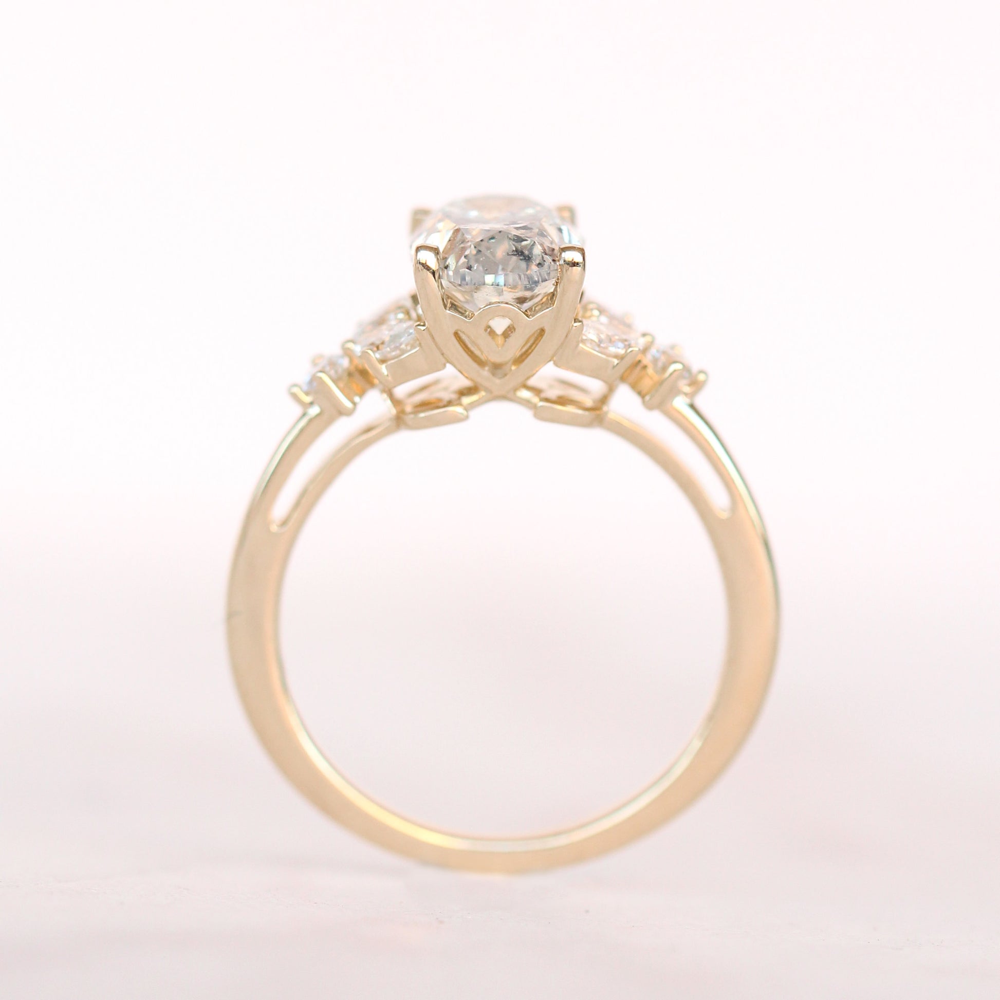 Andia Ring with a 2.02 Carat Clear Oval Celestial Diamond and White Accent Diamonds in 14k Yellow Gold - Ready to Size and Ship - Midwinter Co. Alternative Bridal Rings and Modern Fine Jewelry