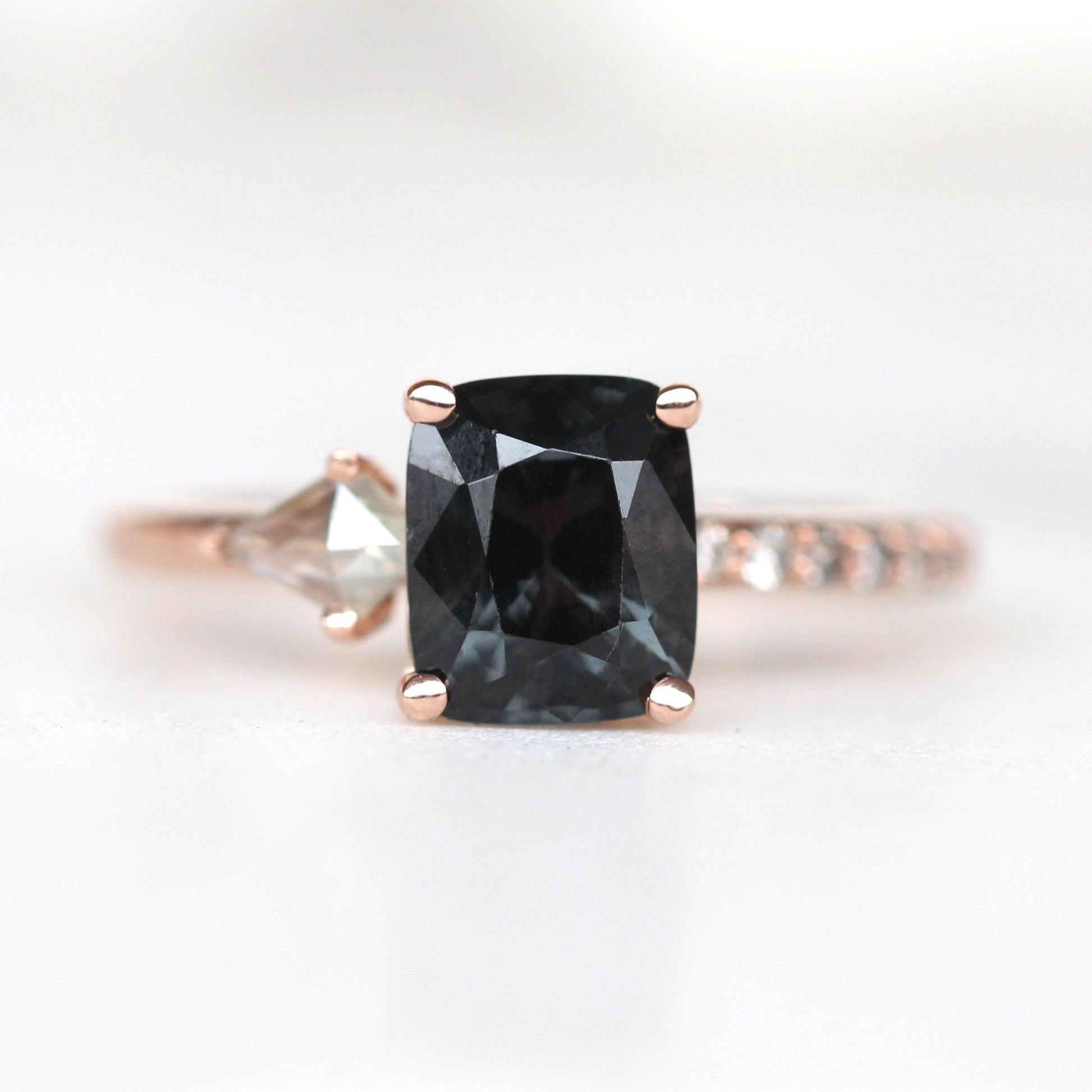 Zephyr Ring with a 1.90 Carat Emerald Spinel and Celestial Accent Diamonds in 14k Rose Gold - Ready to Size and Ship - Midwinter Co. Alternative Bridal Rings and Modern Fine Jewelry