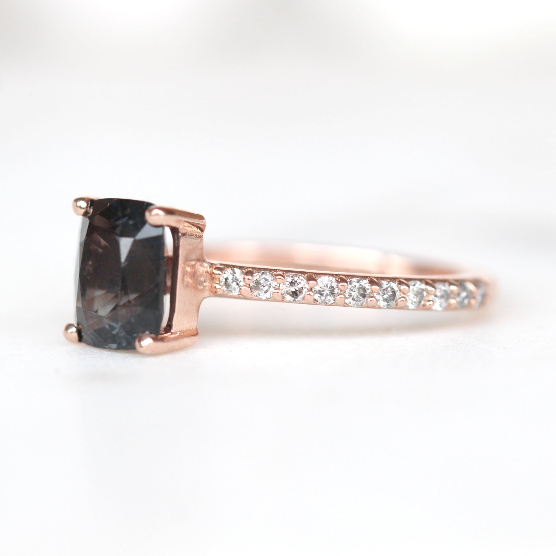 Zephyr Ring with a 1.90 Carat Emerald Spinel and Celestial Accent Diamonds in 14k Rose Gold - Ready to Size and Ship - Midwinter Co. Alternative Bridal Rings and Modern Fine Jewelry