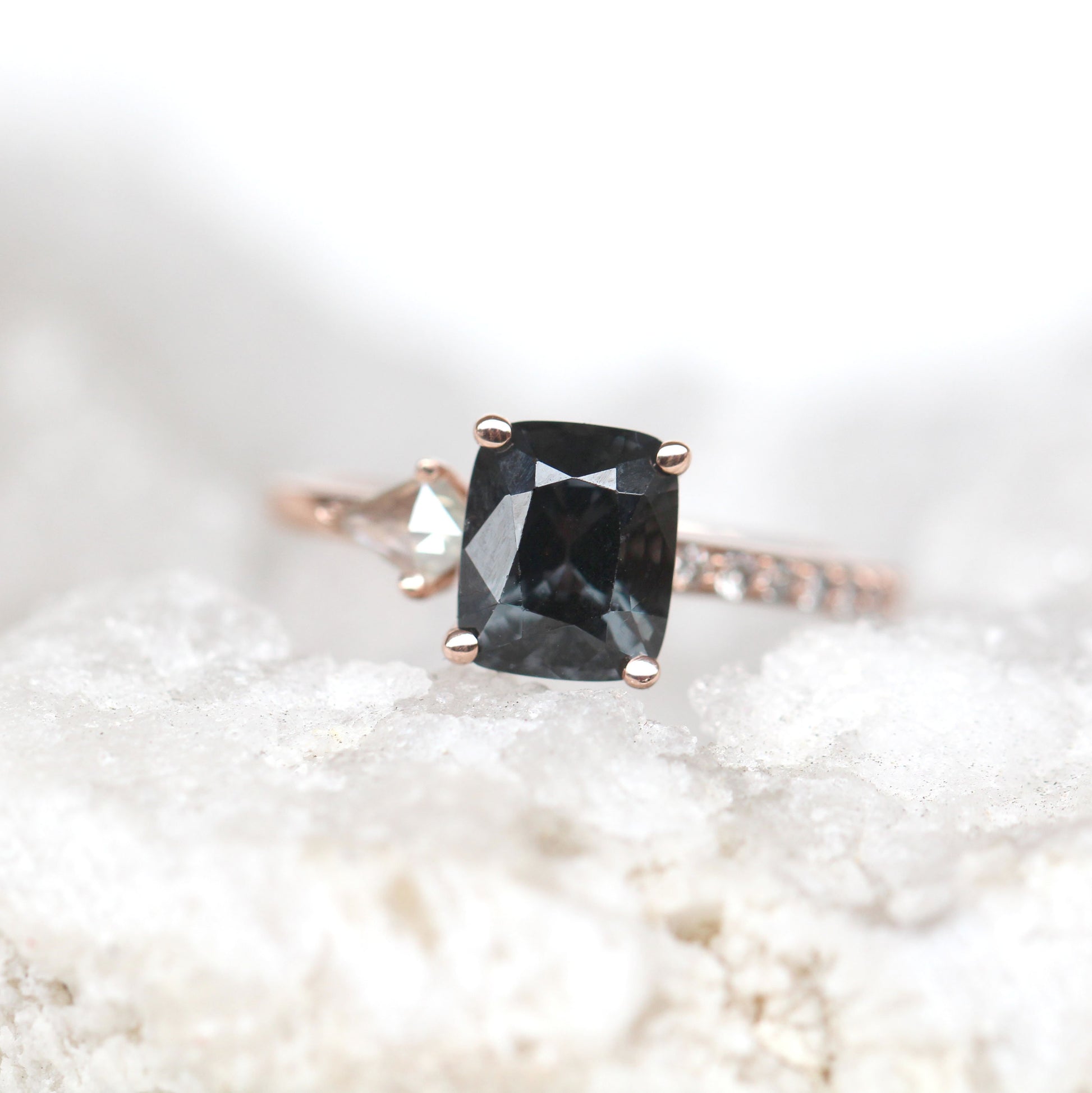 Zephyr Ring with a 1.90 Carat Emerald Spinel and Celestial Accent Diamonds in 14k Rose Gold - Ready to Size and Ship - Midwinter Co. Alternative Bridal Rings and Modern Fine Jewelry