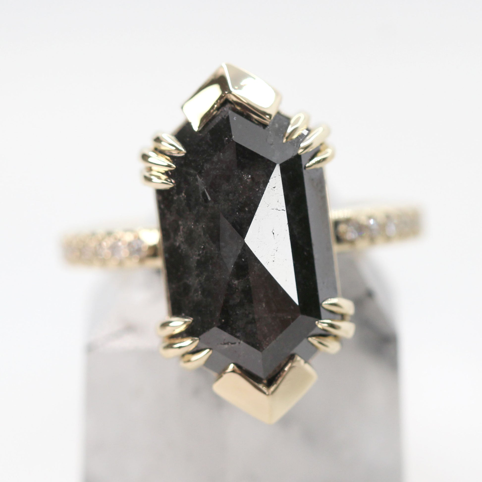 Ebony Ring with a 6.39 Carat Natural Black Hexagon Celestial Diamond and White Accent Diamonds in 14k Yellow Gold - Ready to Size and Ship - Midwinter Co. Alternative Bridal Rings and Modern Fine Jewelry