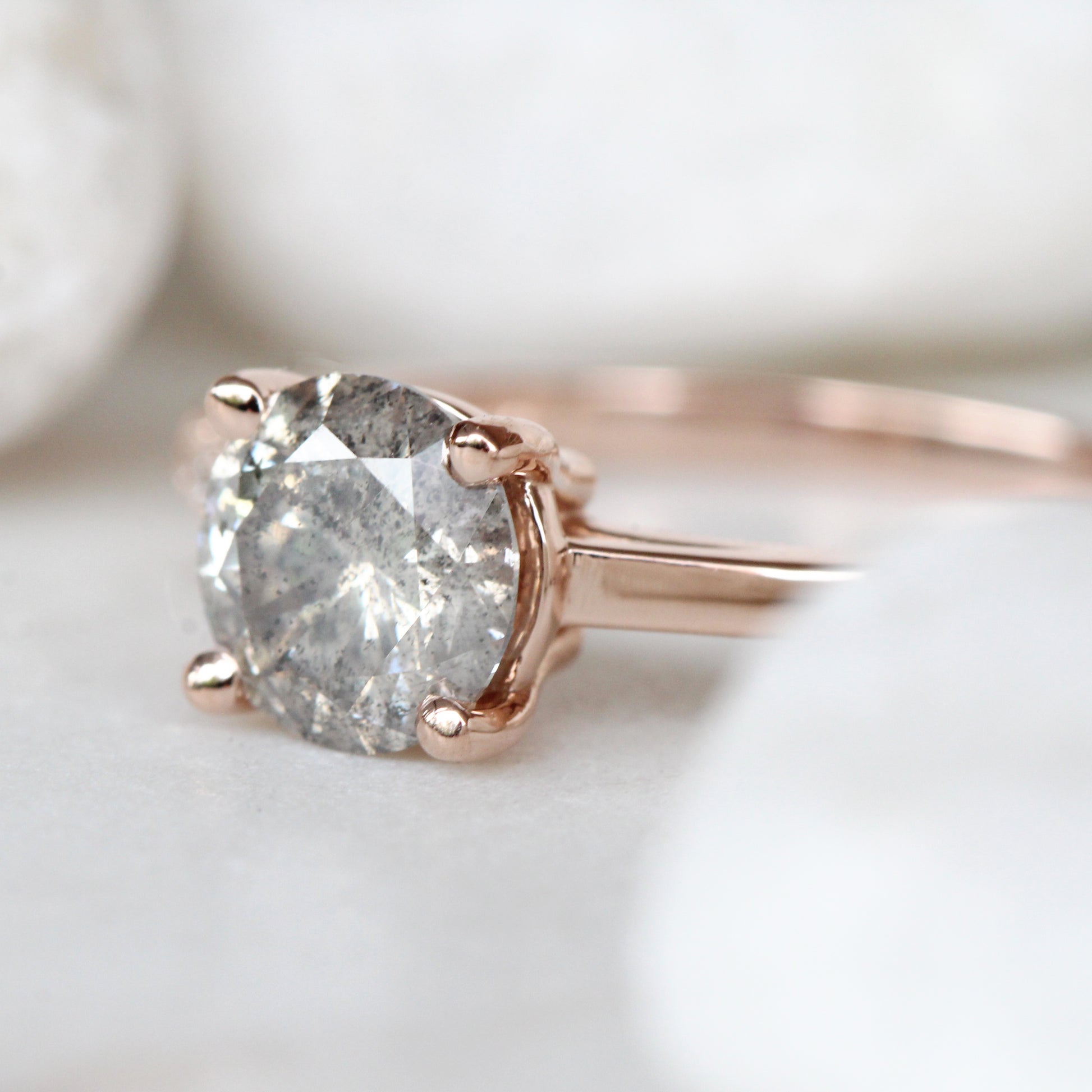 Xavier Ring with a 1.05 Carat Round Gray Celestial Diamond and Asymetrical White Accent Diamonds in 14K Rose Gold - Ready to Size and Ship - Midwinter Co. Alternative Bridal Rings and Modern Fine Jewelry