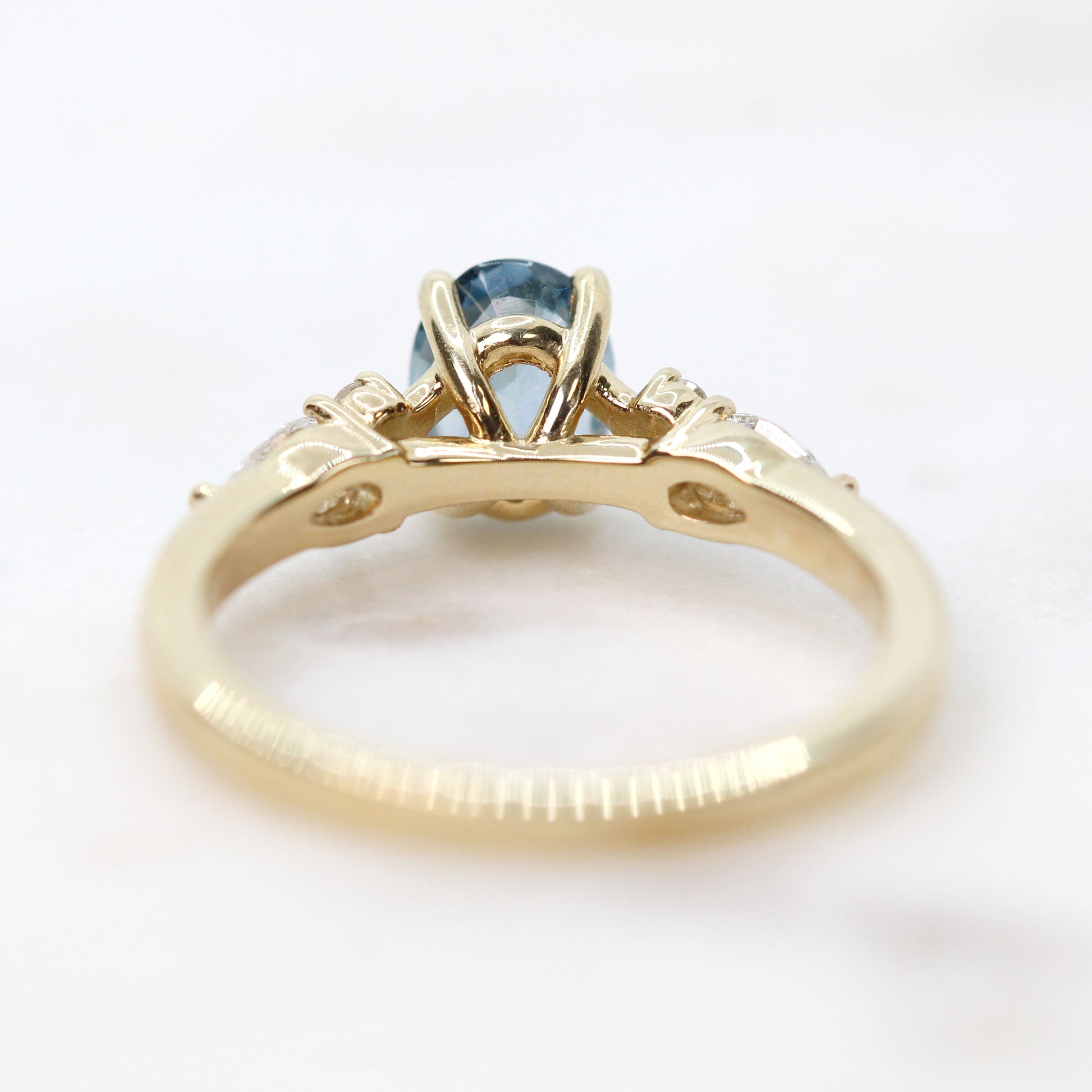 Jenna Ring with a 0.93 Carat Light Blue Oval Sapphire and White Accent Diamonds in 14k Yellow Gold - Ready to Size and Ship - Midwinter Co. Alternative Bridal Rings and Modern Fine Jewelry