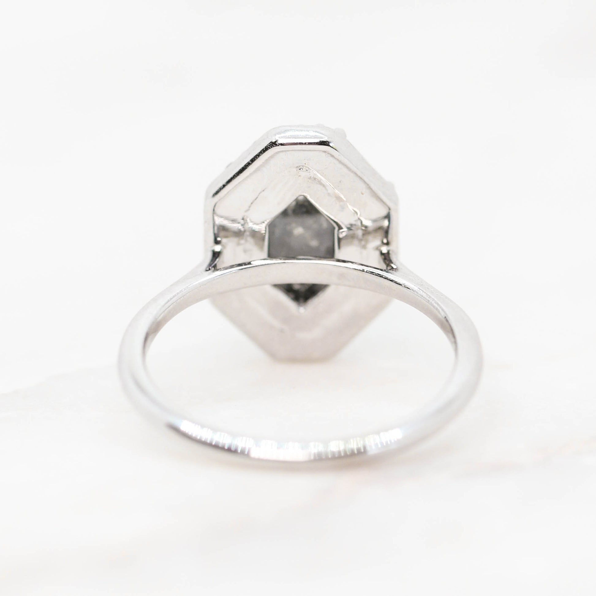 Collins Ring with a 2.56 Carat Black Celestial Octagon Diamond and White Accent Diamonds in 14k White Gold - Ready to Size and Ship - Midwinter Co. Alternative Bridal Rings and Modern Fine Jewelry