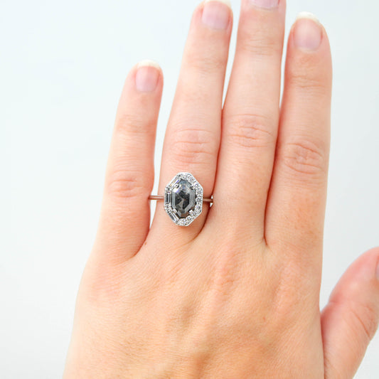 Collins Ring with a 2.56 Carat Black Celestial Octagon Diamond and White Accent Diamonds in 14k White Gold - Ready to Size and Ship - Midwinter Co. Alternative Bridal Rings and Modern Fine Jewelry