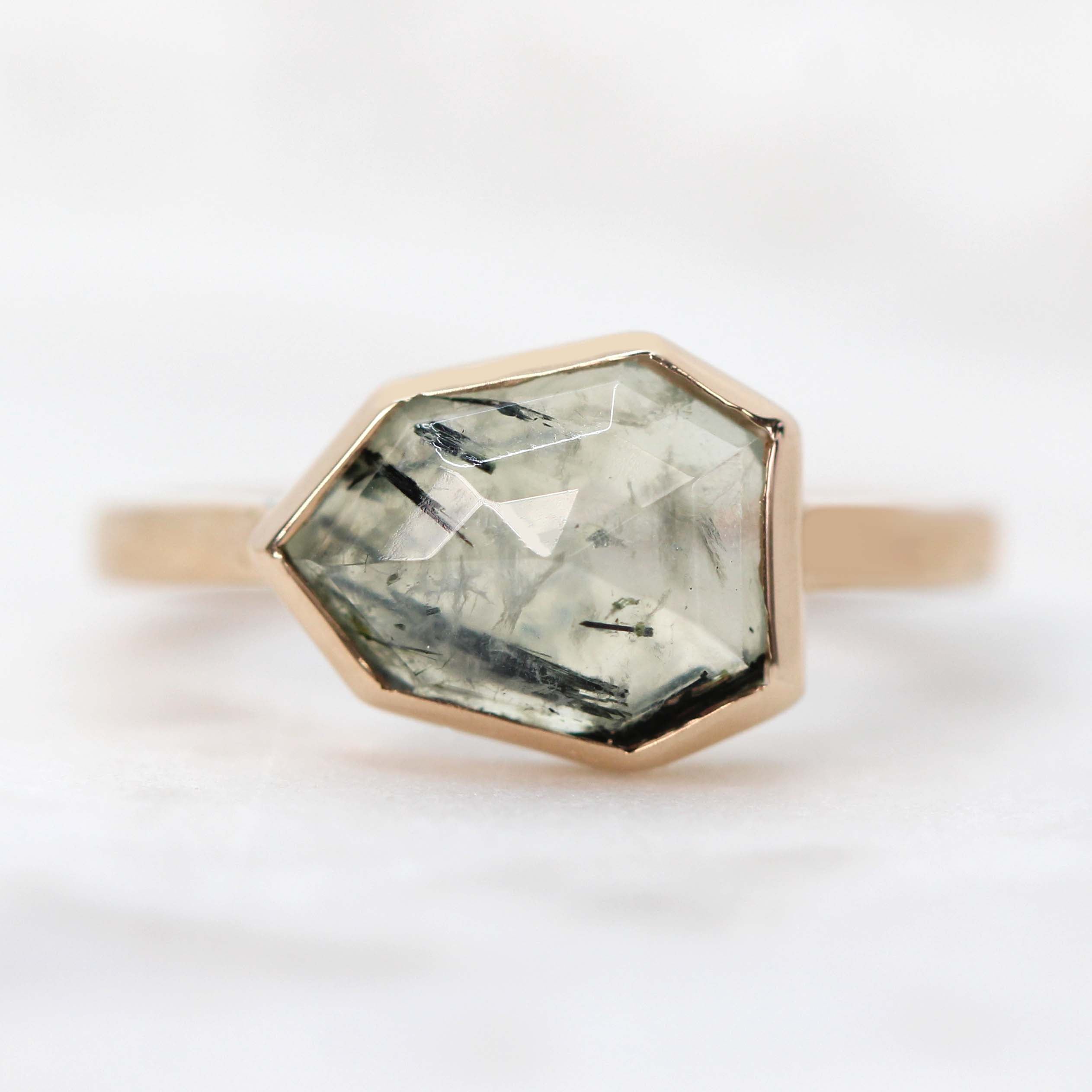 Matti Ring with a Rutilated Prehnite - Choice of 14k gold - Made to Order