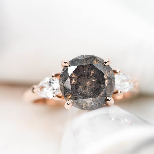 Faye Ring with a 3.46 Carat Celestial Gray Round Diamond and Clear White Accent Diamonds in 14k Rose Gold - Ready to Size and Ship - Midwinter Co. Alternative Bridal Rings and Modern Fine Jewelry